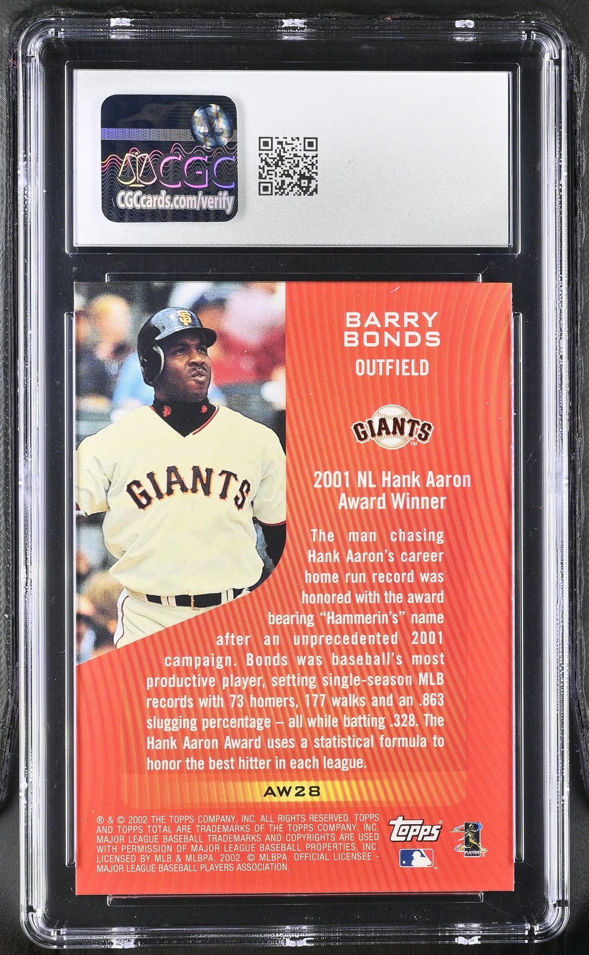 2002 Topps Total Barry Bonds Award Winners #AW28 CGC 10 San Francisco Giants