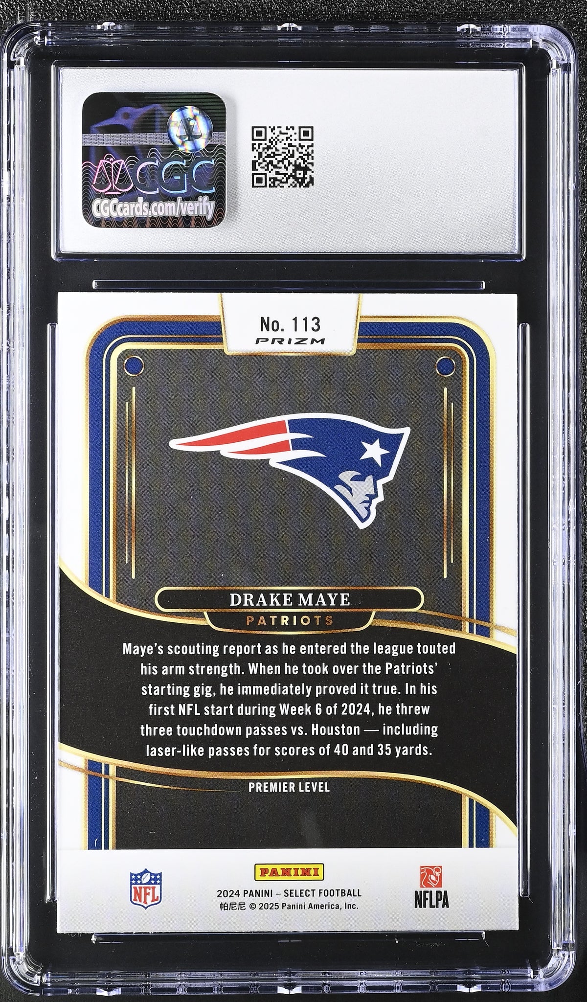 2024 Panini Select Drake Maye Black & Red Shock Rookie #113 CGC 9.5 Patriots