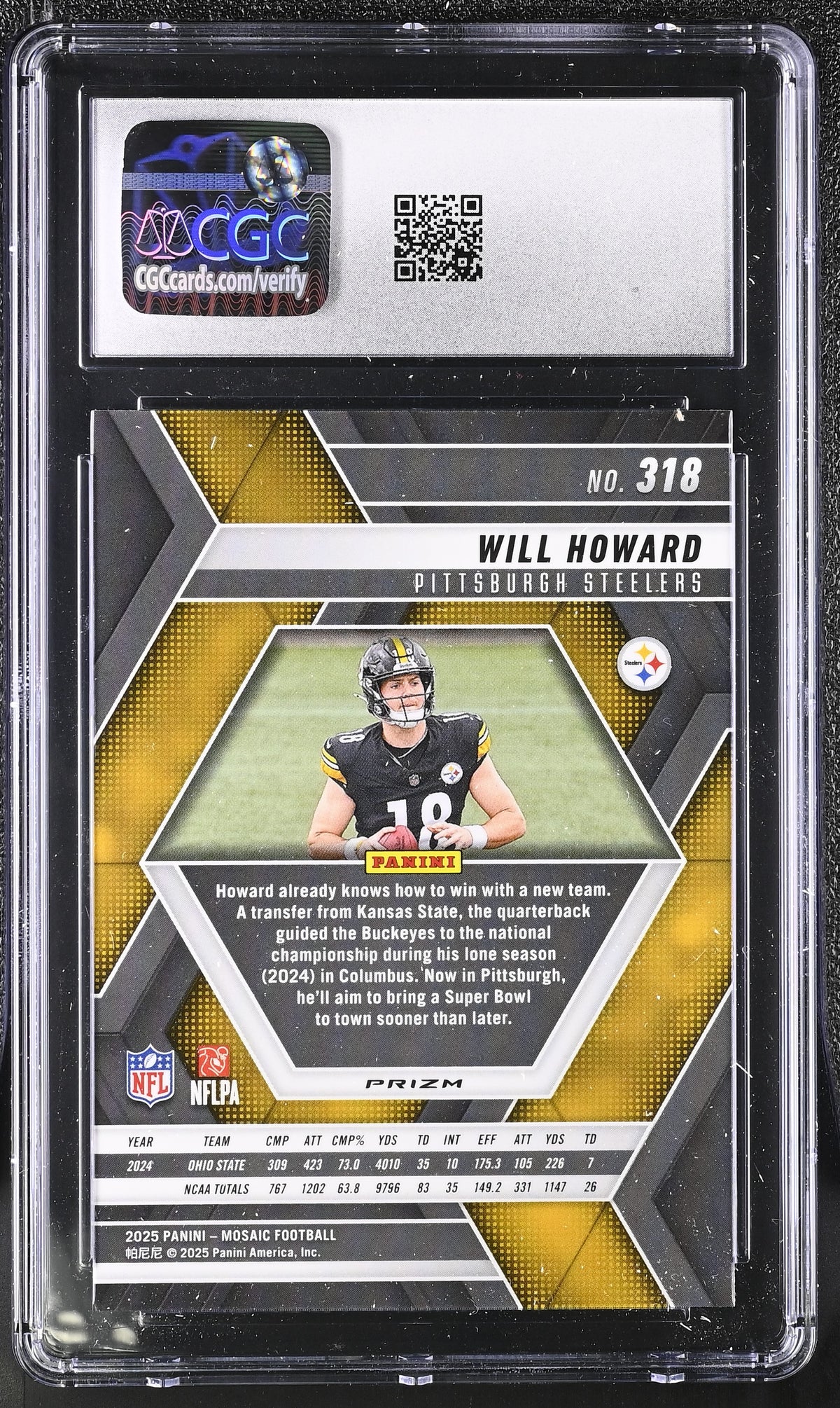 2025 Panini Mosaic Will Howard Camo Red Rookie #318 CGC 9.5 Pittsburgh Steelers