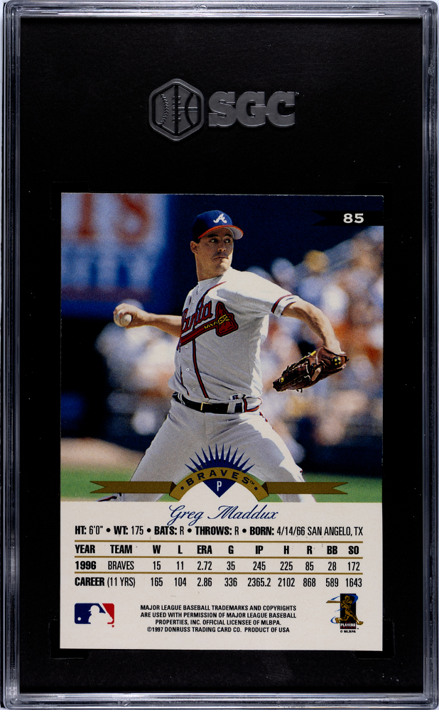 1997 Leaf Greg Maddux #85 Fractal Matrix SGC 7