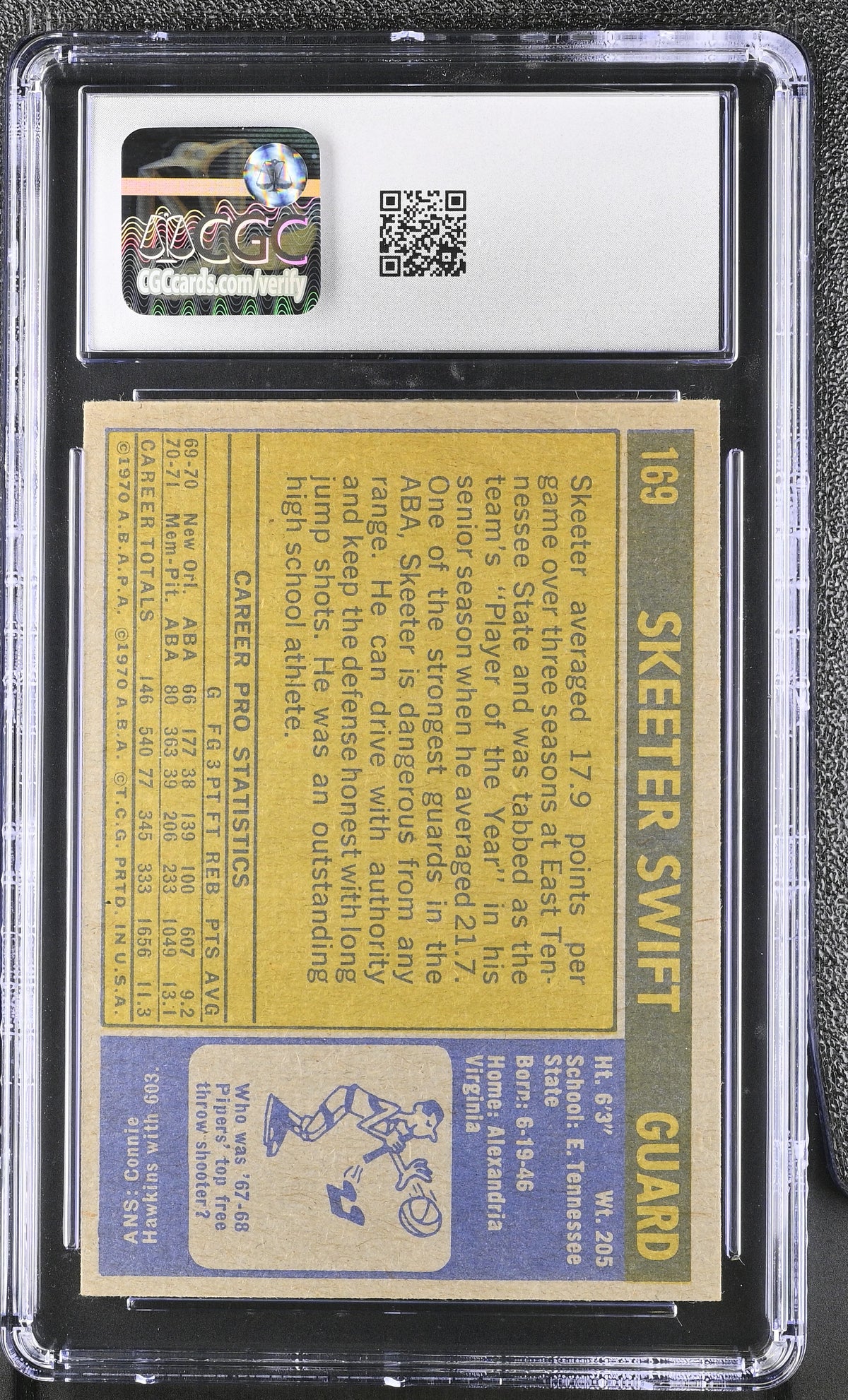 1971-72 Topps Skeeter Swift #169 CGC 7 Bakersfield Condors