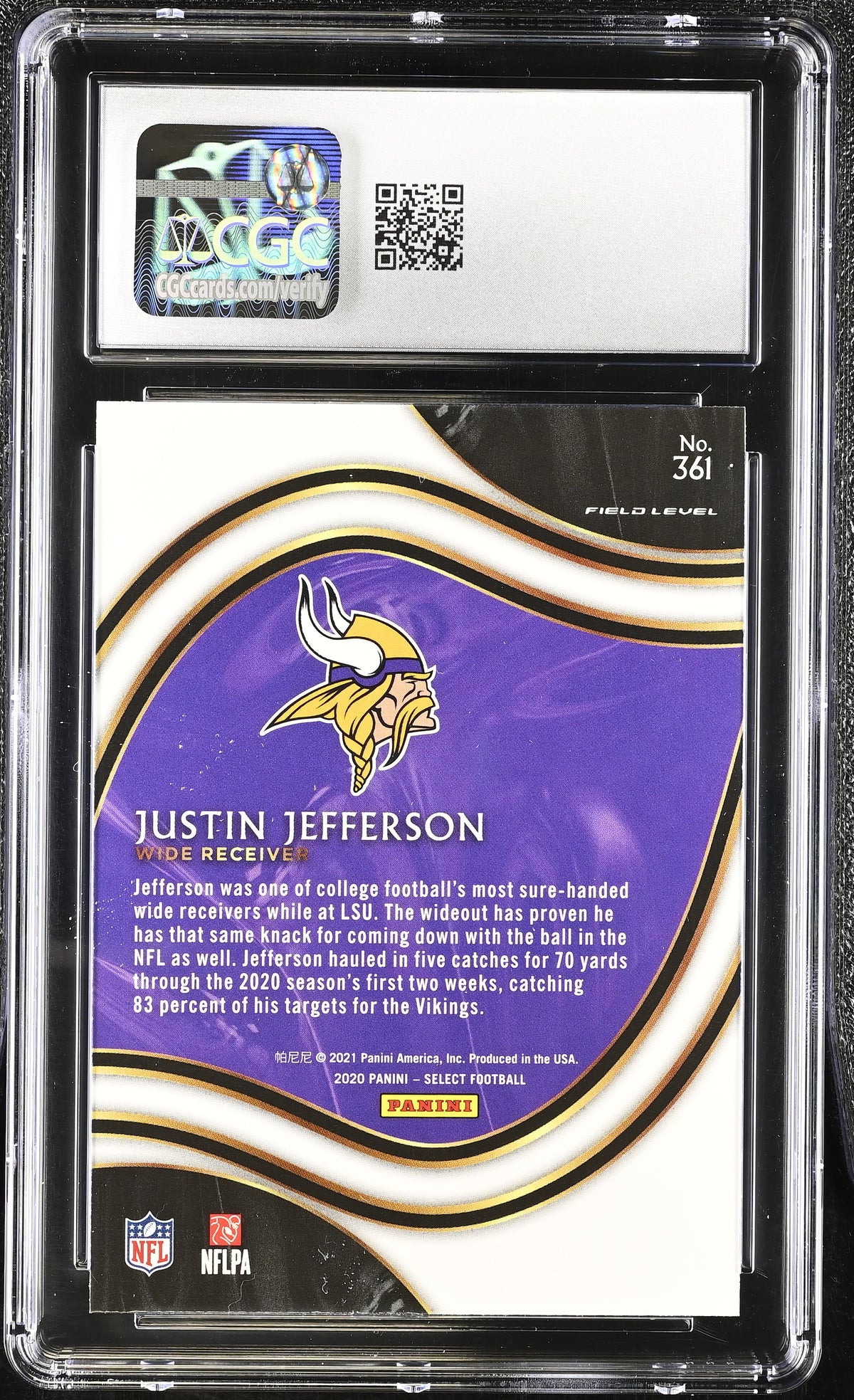 2020 Panini Select Justin Jefferson Rookie #361 CGC 10 Minnesota Vikings