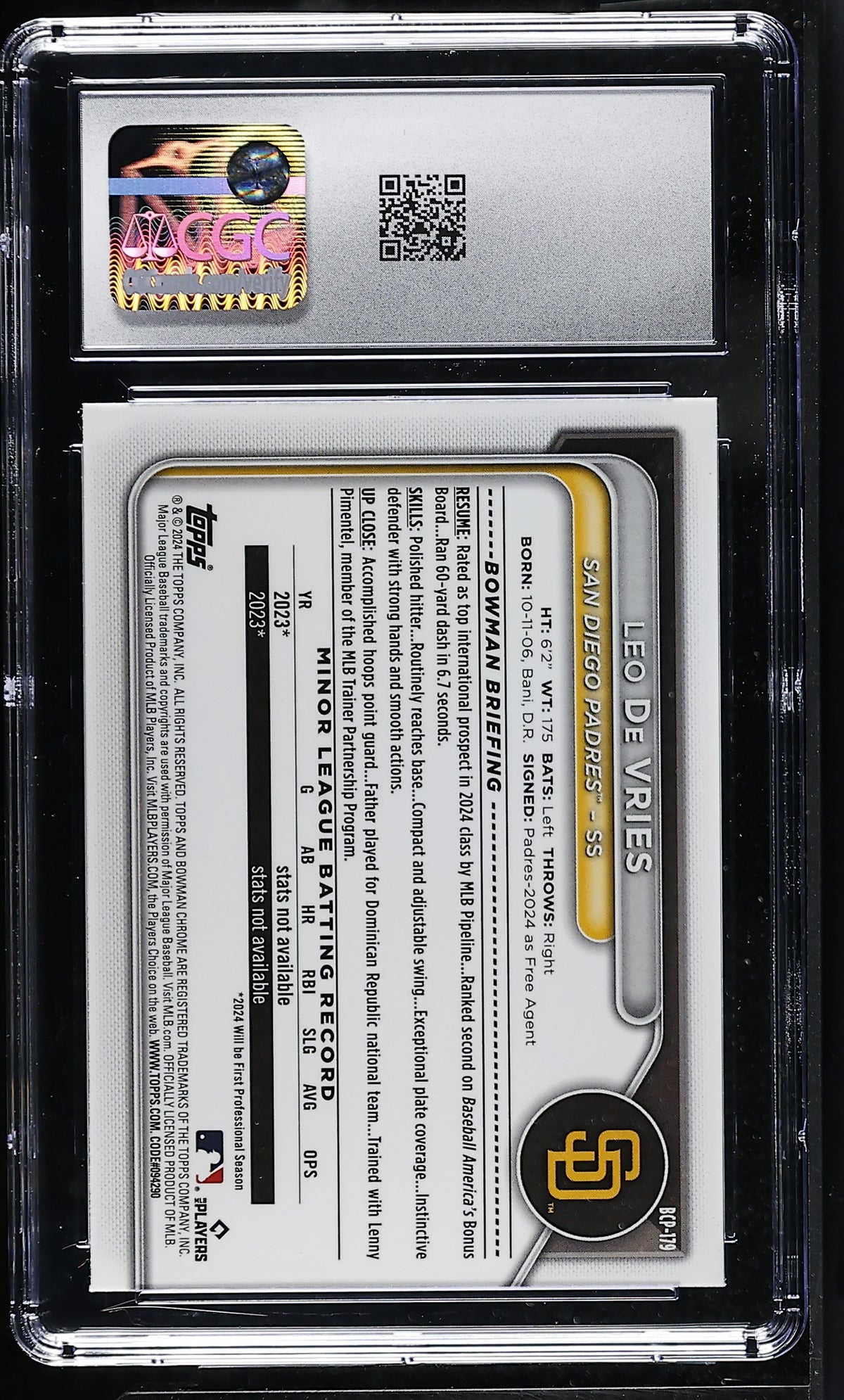 2024 Bowman Chrome Mega Box Leo De Vries Rookie #BCP-179 CGC 10 San Diego Padres