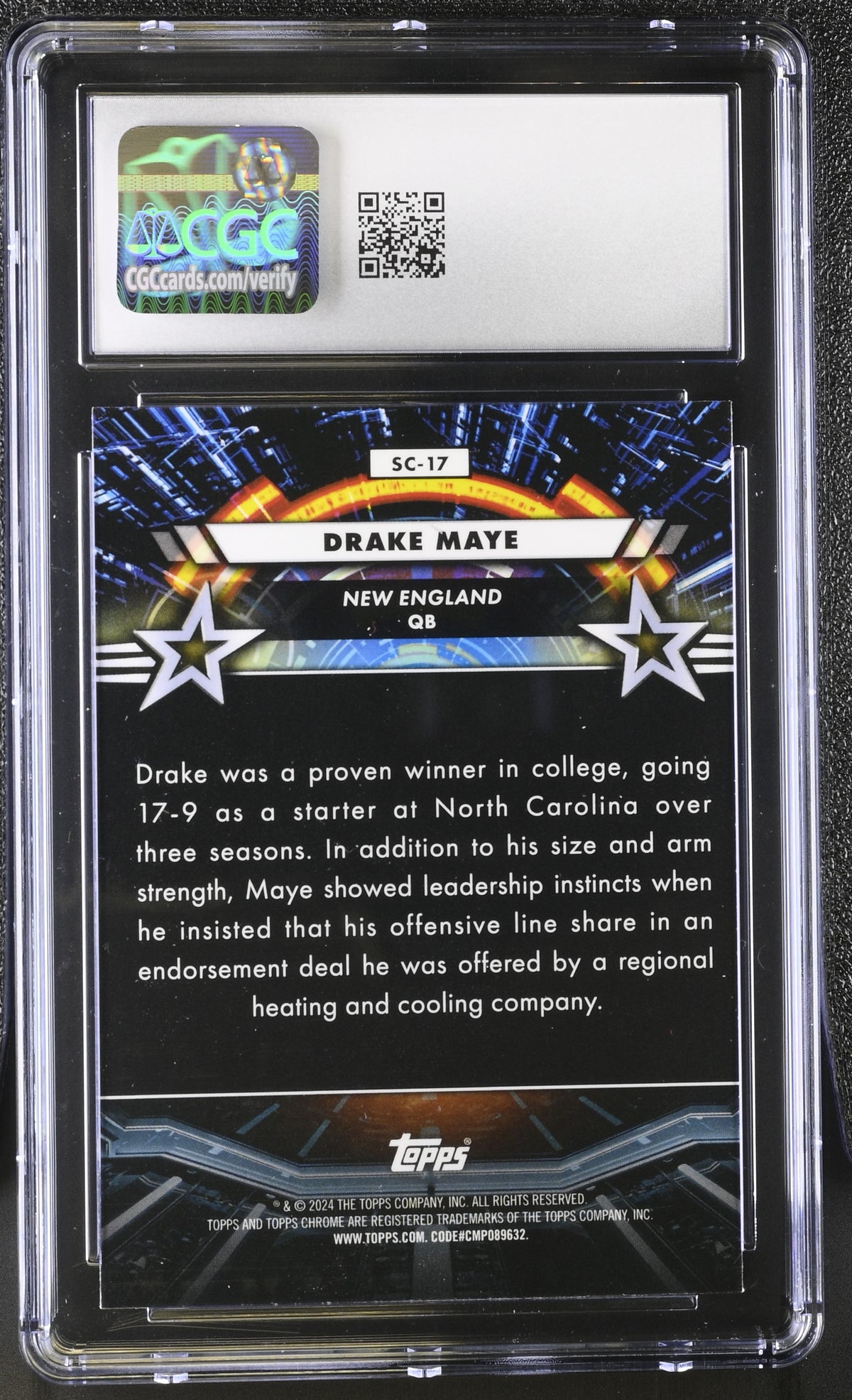2024 Topps Cosmic Chrome Drake Maye Rookie Star Command #SC-17 CGC 9 Patriots
