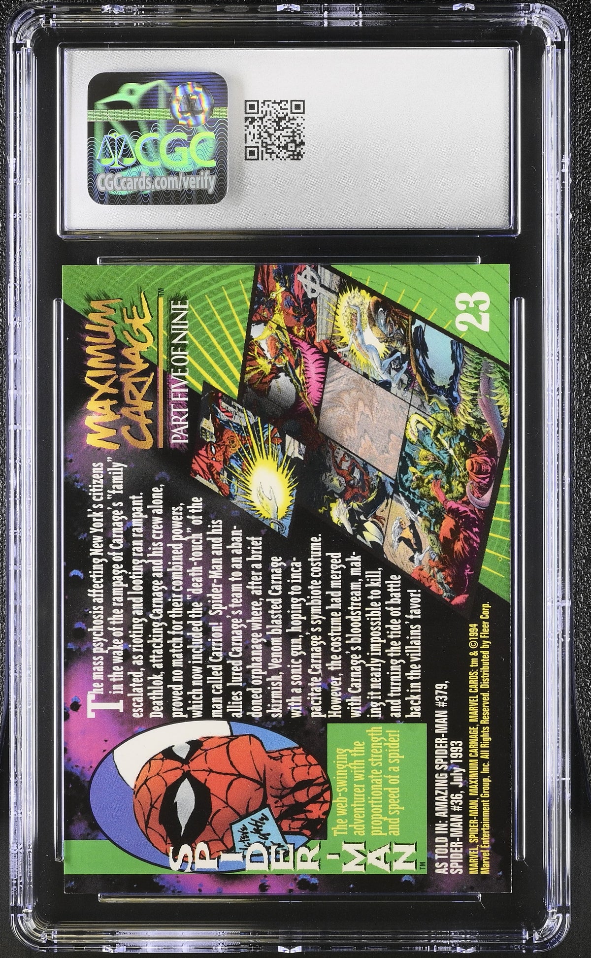 1994 Fleer Marvel Universe Series V Spider-Man #23 CGC 10