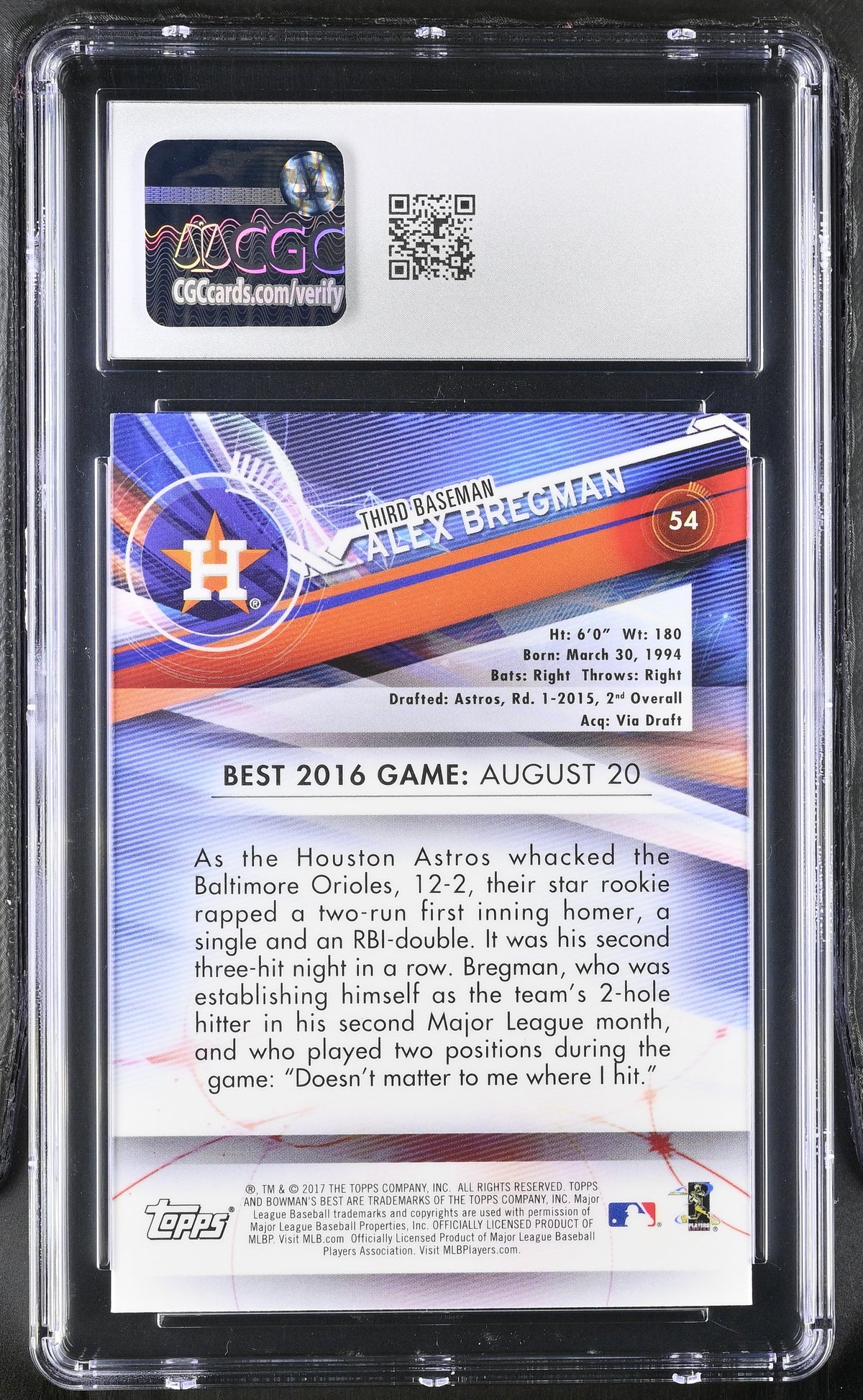 2017 Best Alex Bregman Rookie #54 CGC 10 Houston Astros