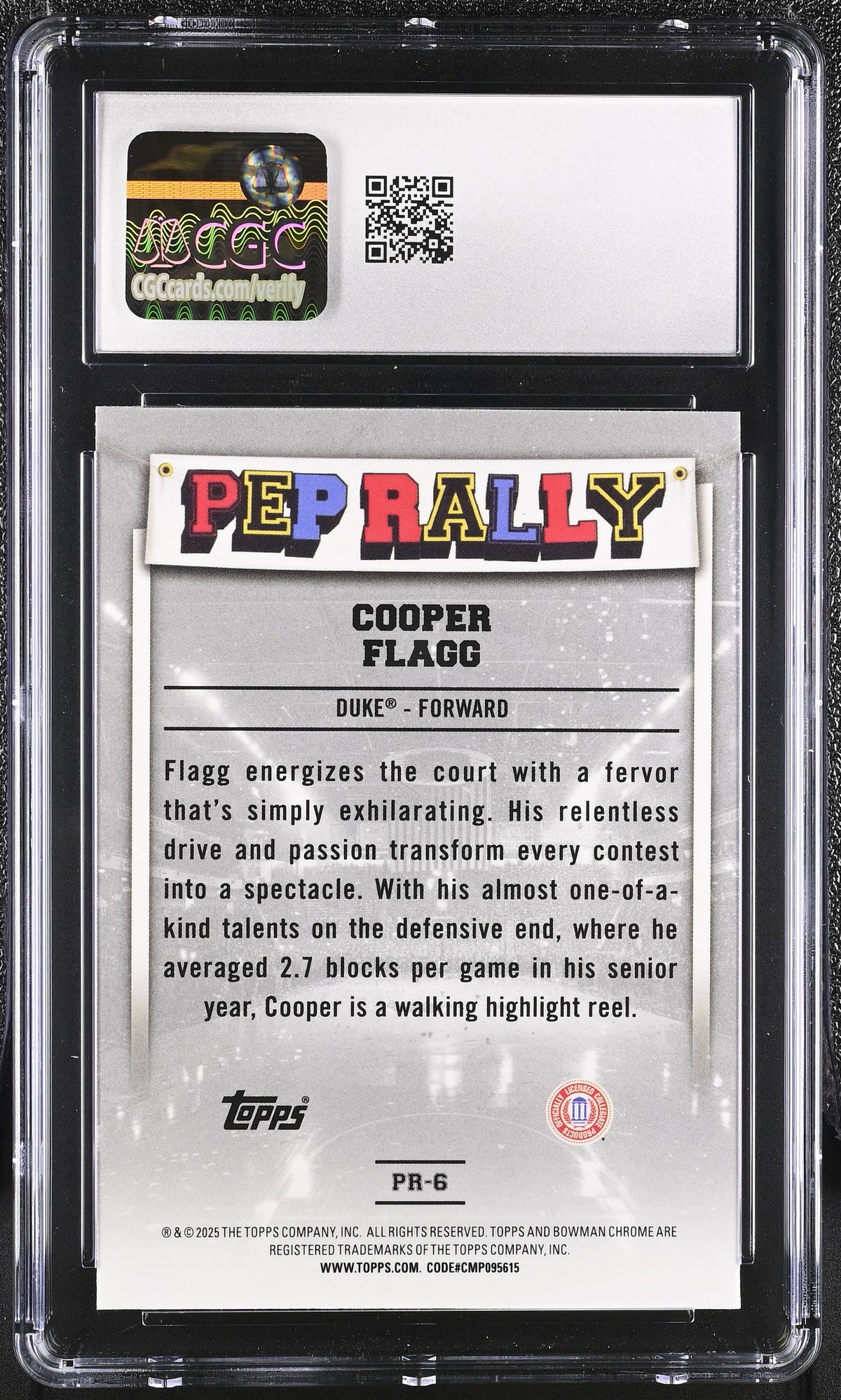 2024-25 Bowman University Chrome Cooper Flagg Rookie Pep Rally #PR-6 CGC 9.5