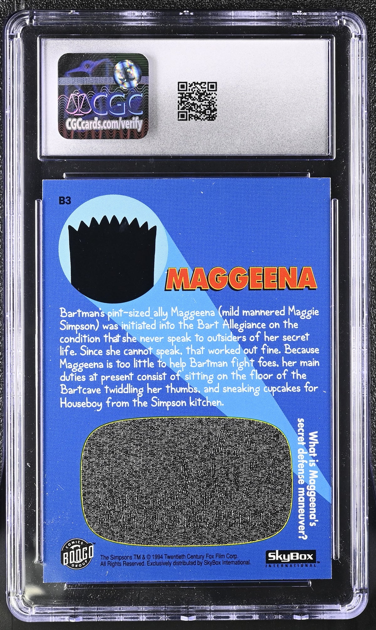 1994 Skybox The Simpsons Series II Maggeena #B3 Bartman CGC 9