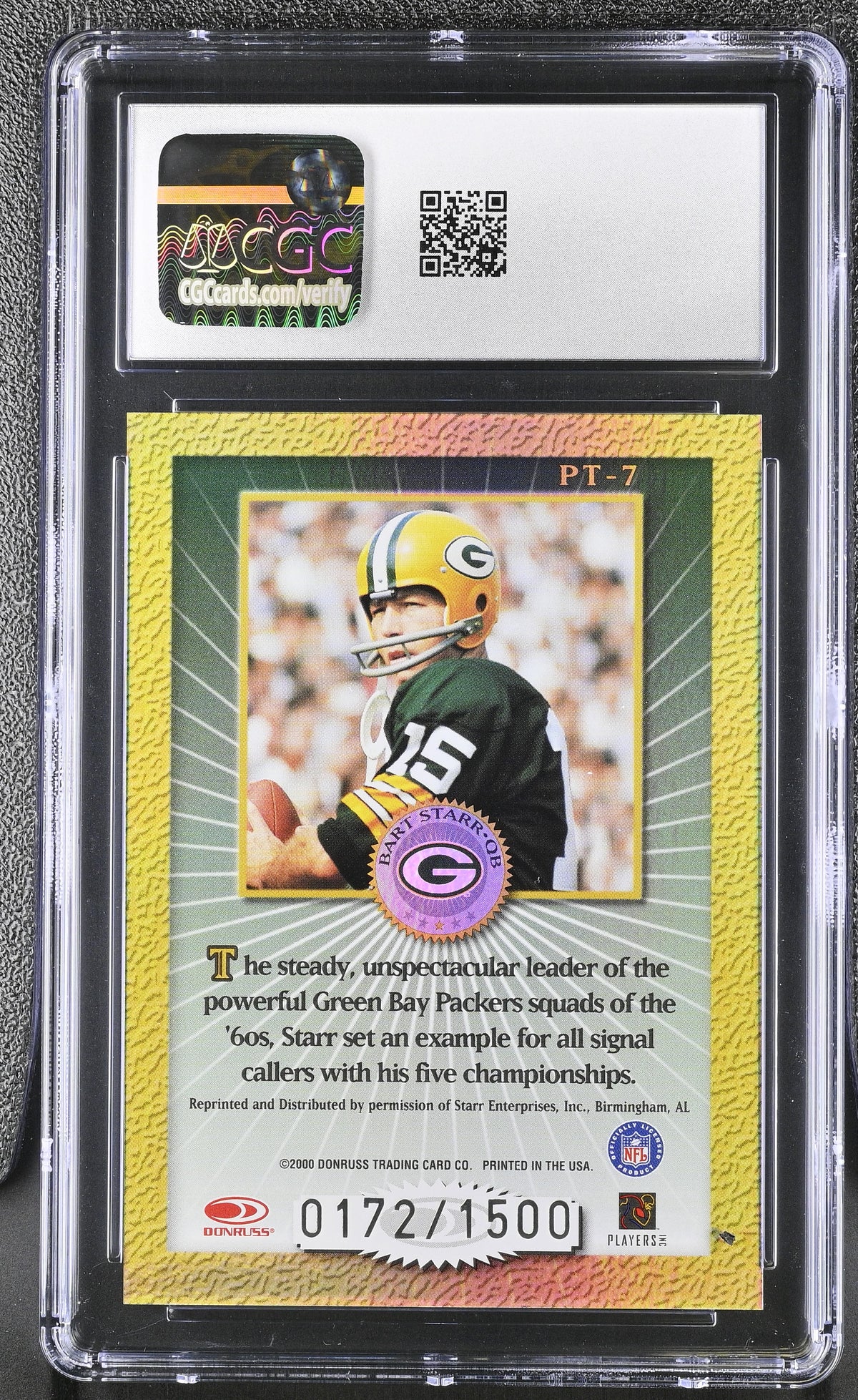 2000 Donruss Elite Bart Starr /1500 Passing the Torch #PT-7 CGC 10 Packers