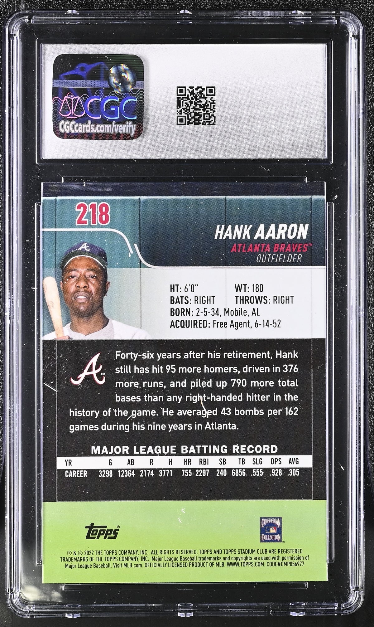 2022 Stadium Club Chrome Hank Aaron X-Fractor #218 CGC 9 Giants/Braves