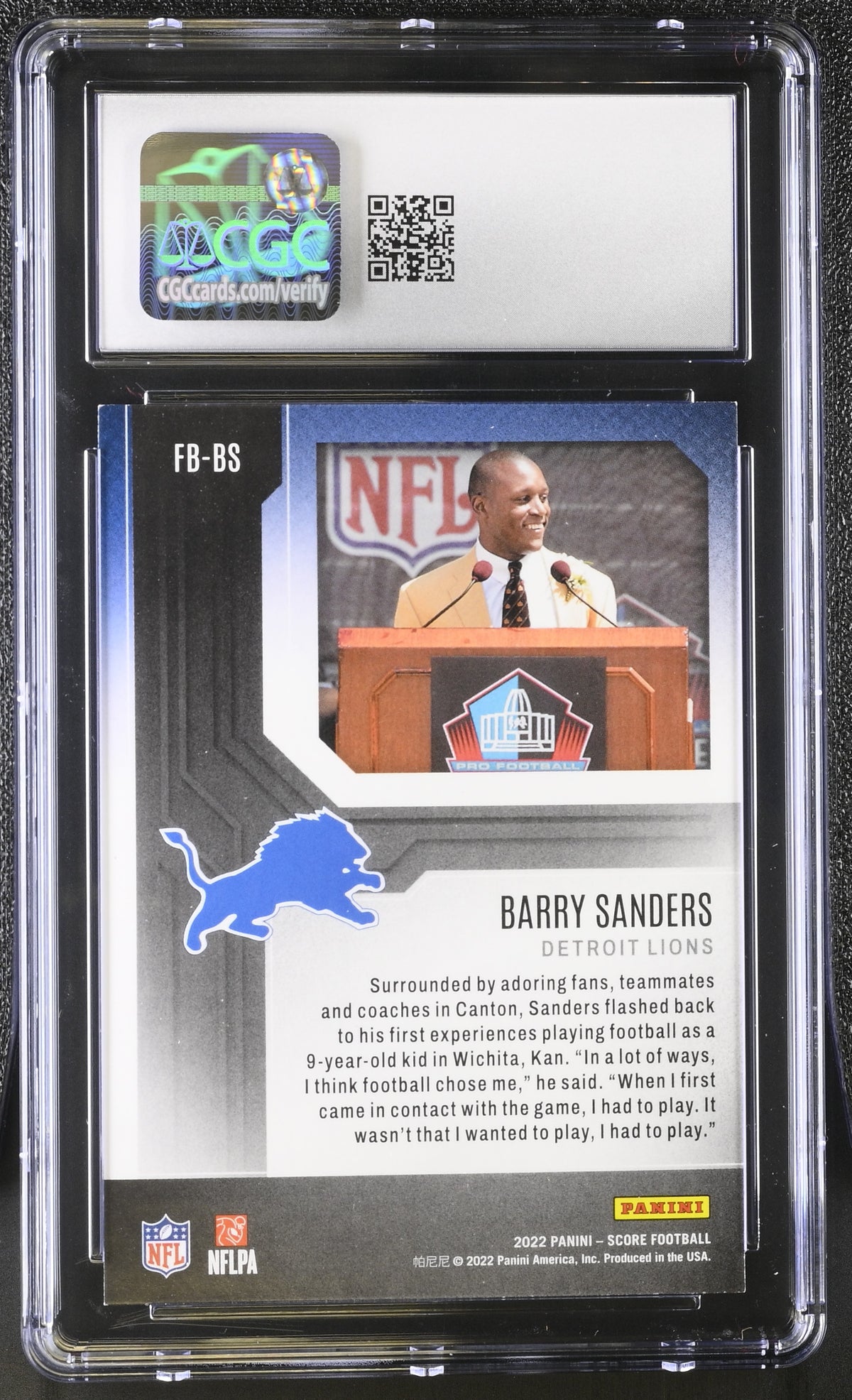 2022 Score Barry Sanders First Ballot #FB-BS CGC 9 Detroit Lions