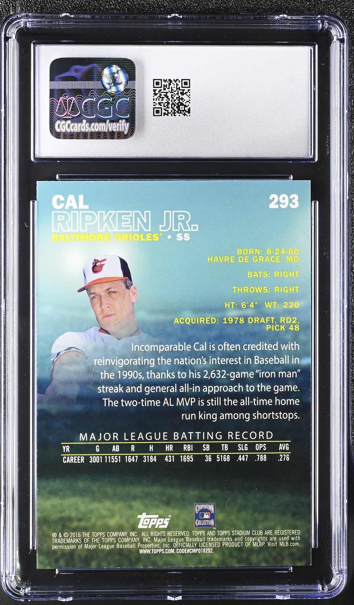 2016 Stadium Club Cal Ripken Jr. #293 CGC 9.5