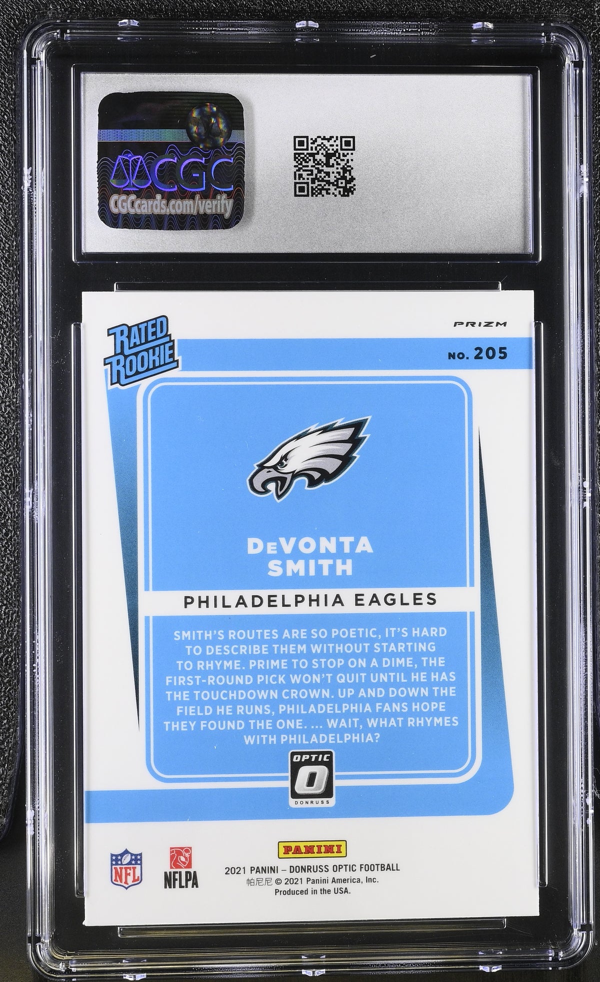 2021 Donruss Optic DeVonta Smith Holo Rookie #205 CGC 9.5 Philadelphia Eagles
