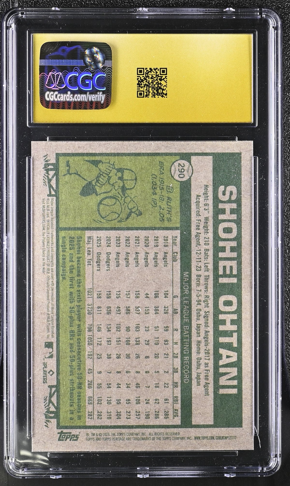 2026 Topps Heritage Shohei Ohtani #290 CGC 10 Pristine Dodgers
