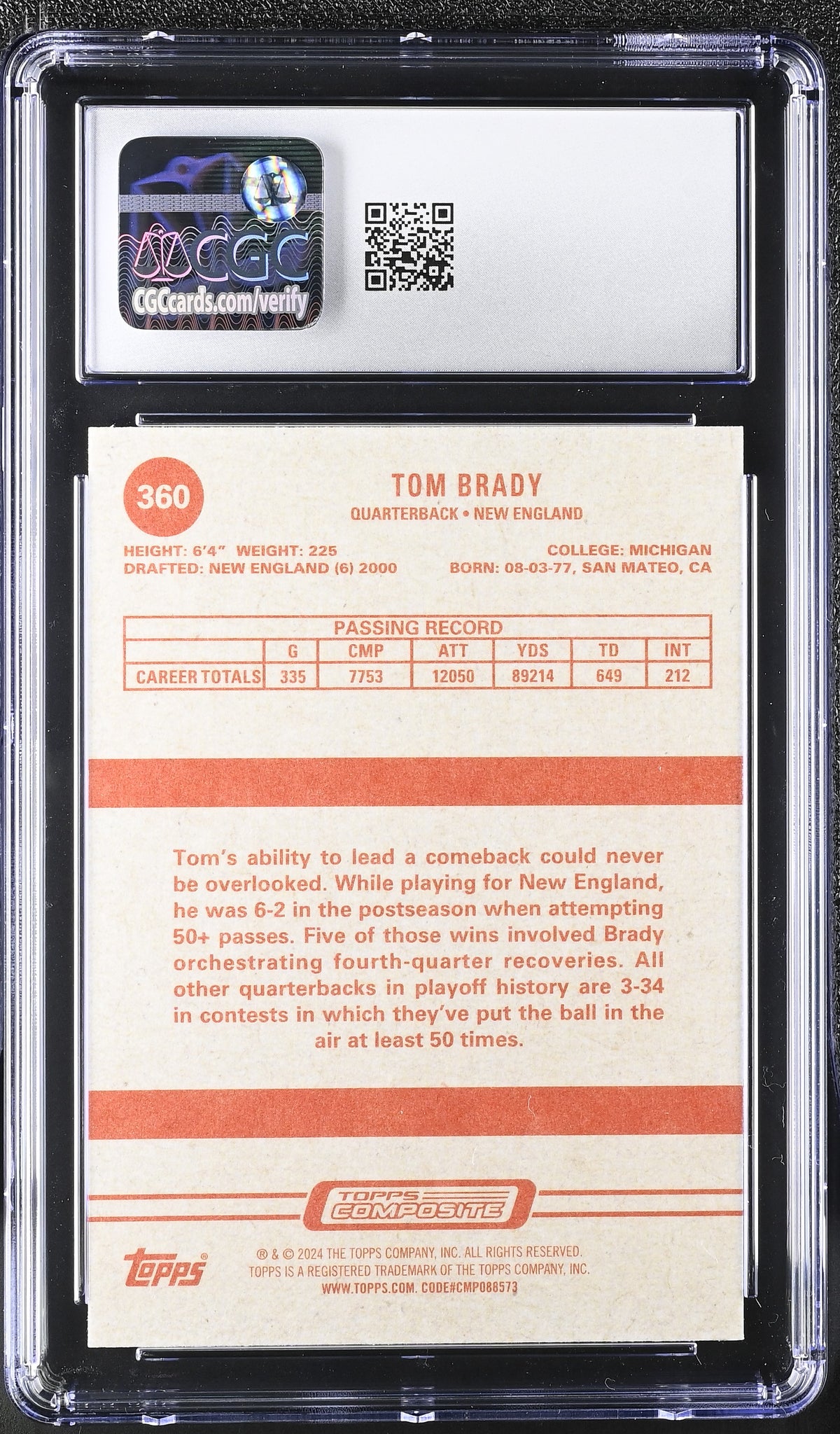 2023 Topps Composite Tom Brady Heritage #360 CGC 9.5 New England Patriots