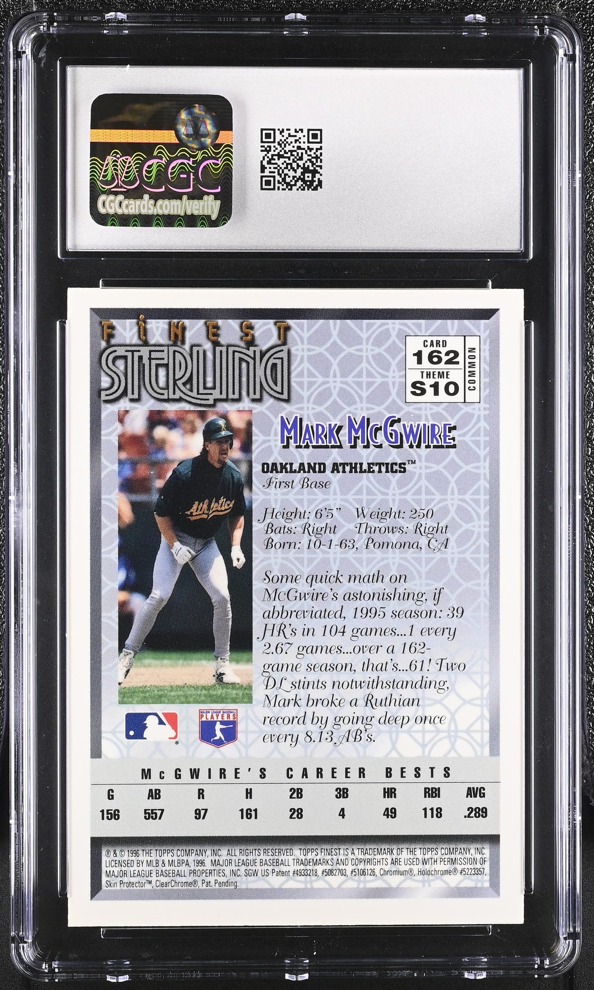 1996 Topps Finest Mark McGwire #162 CGC 9.5 Oakland Athletics
