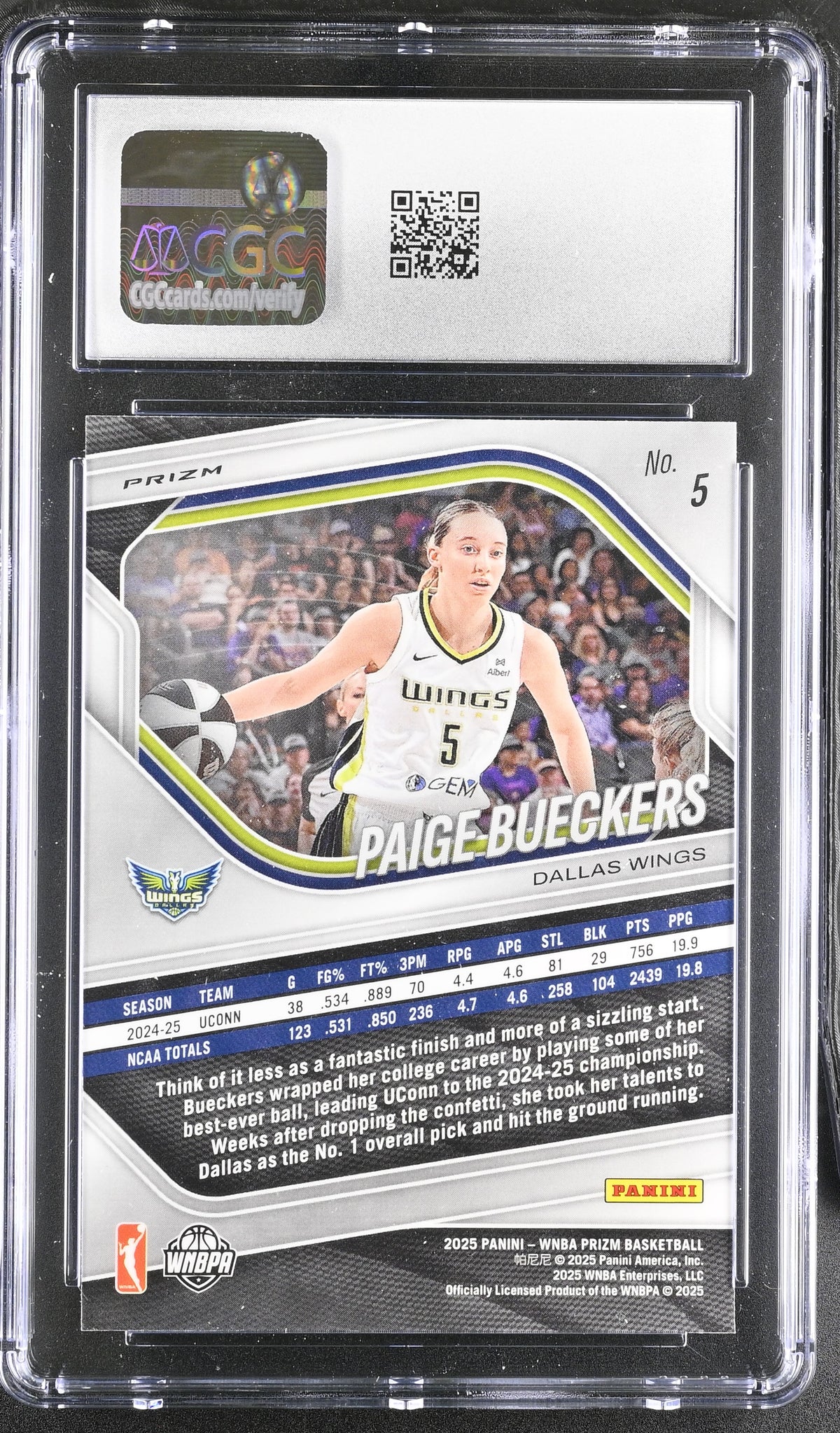 2025 Panini Prizm WNBA Paige Bueckers White Seismic #5 CGC 10 Dallas Wings