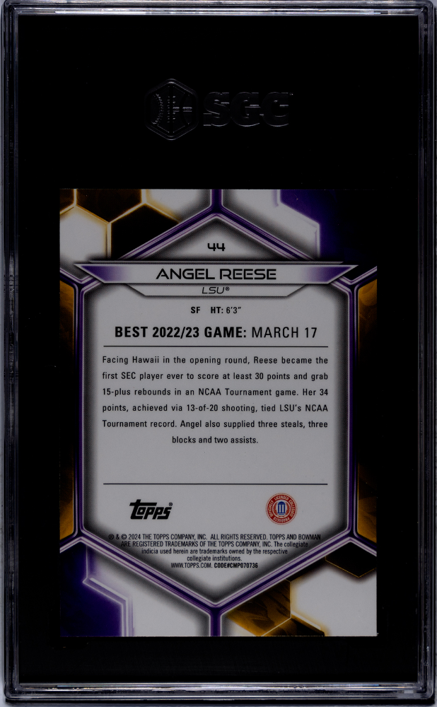 2023 Bowman U Best Angel Reese Rookie #44 SGC 9.5 LSU Tigers