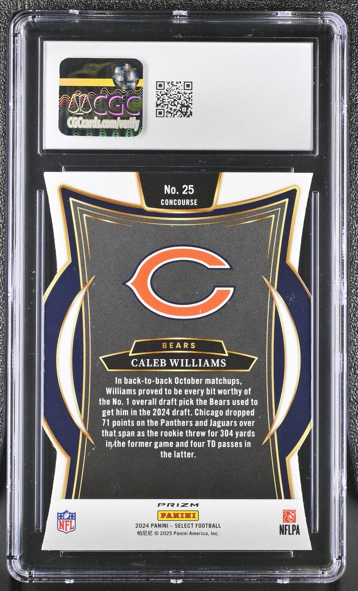 2024 Panini Select Caleb Williams Silver Die-Cut Rookie #25 CGC 9 Chicago Bears