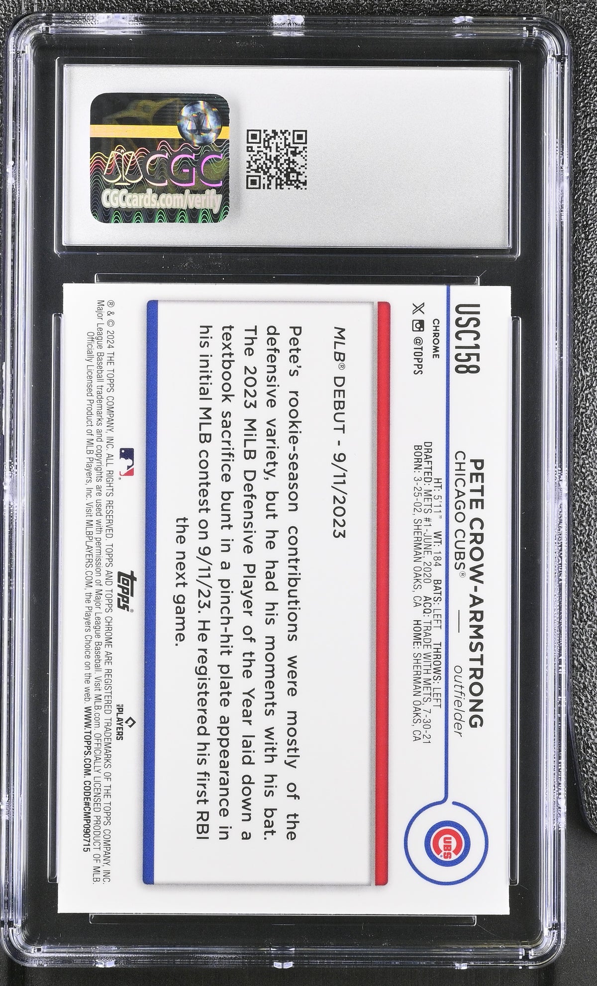2024 Topps Chrome Update Pete Crow-Armstrong Rookie #USC158 CGC 10 Chicago Cubs