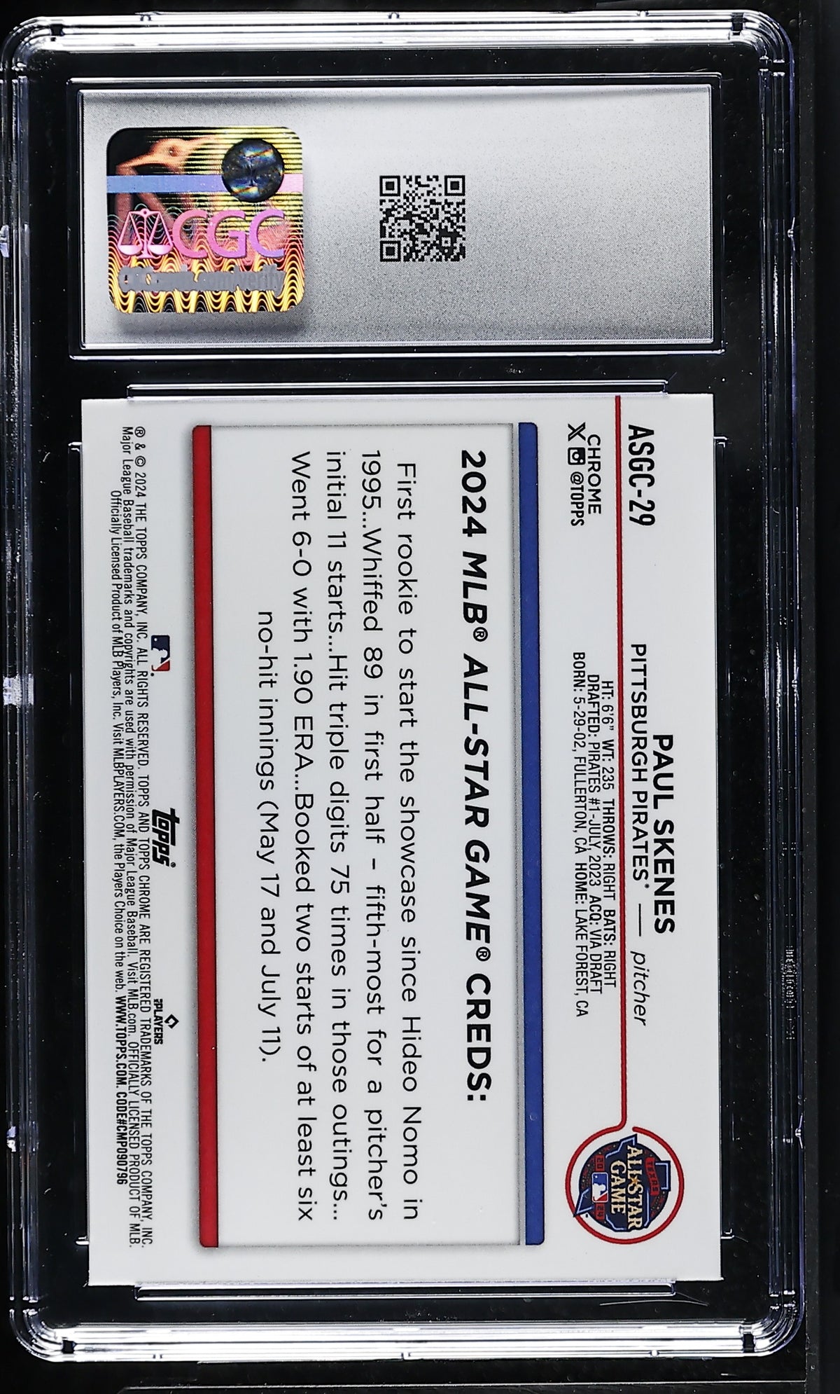 2024 Topps Chrome Update Paul Skenes Rookie All-Star Game #ASGC-29 CGC 9 Pirates