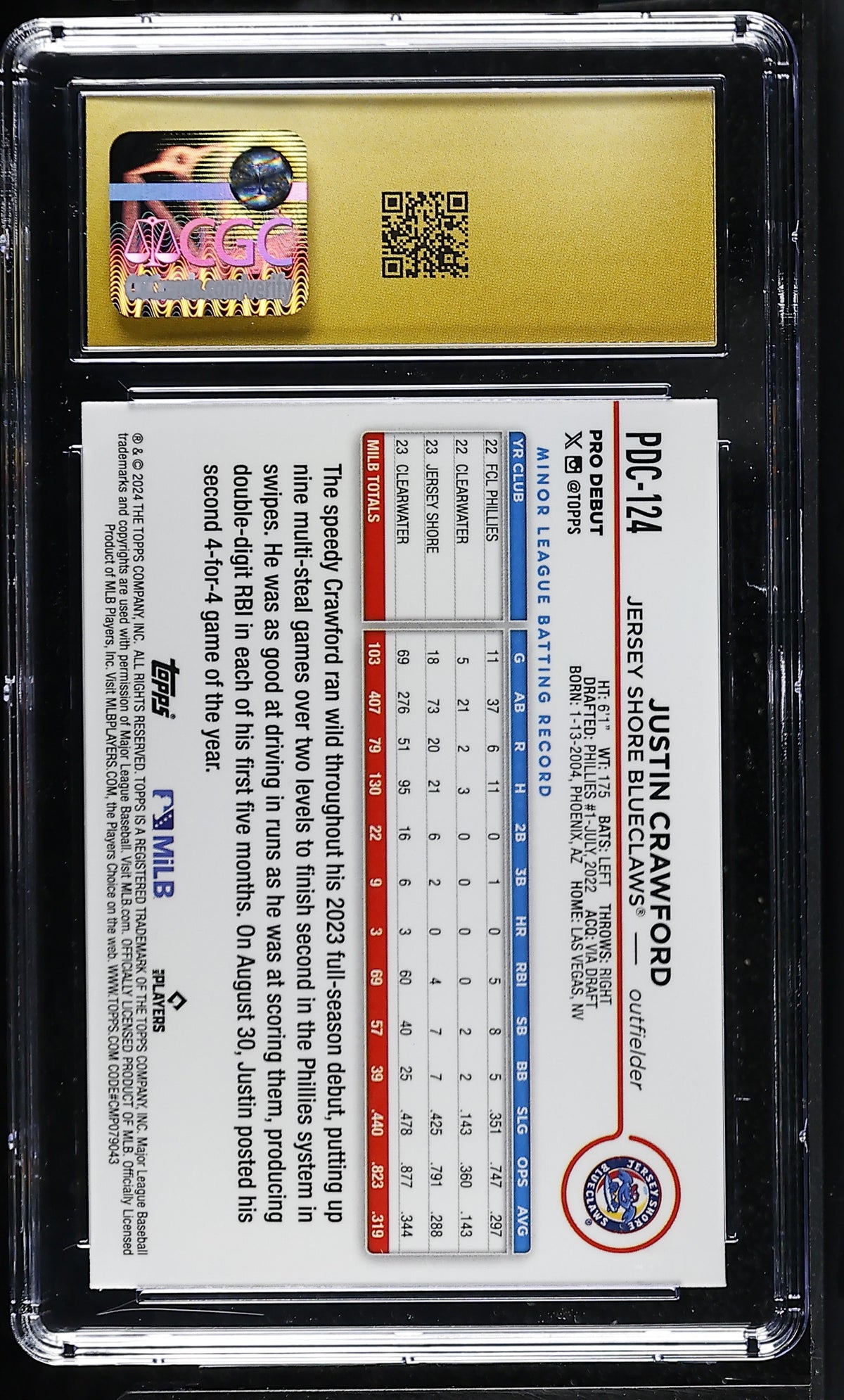 2024 Topps Pro Debut Justin Crawford Gold Mini-Diamond /50 Chrome PDC-124 CGC 10