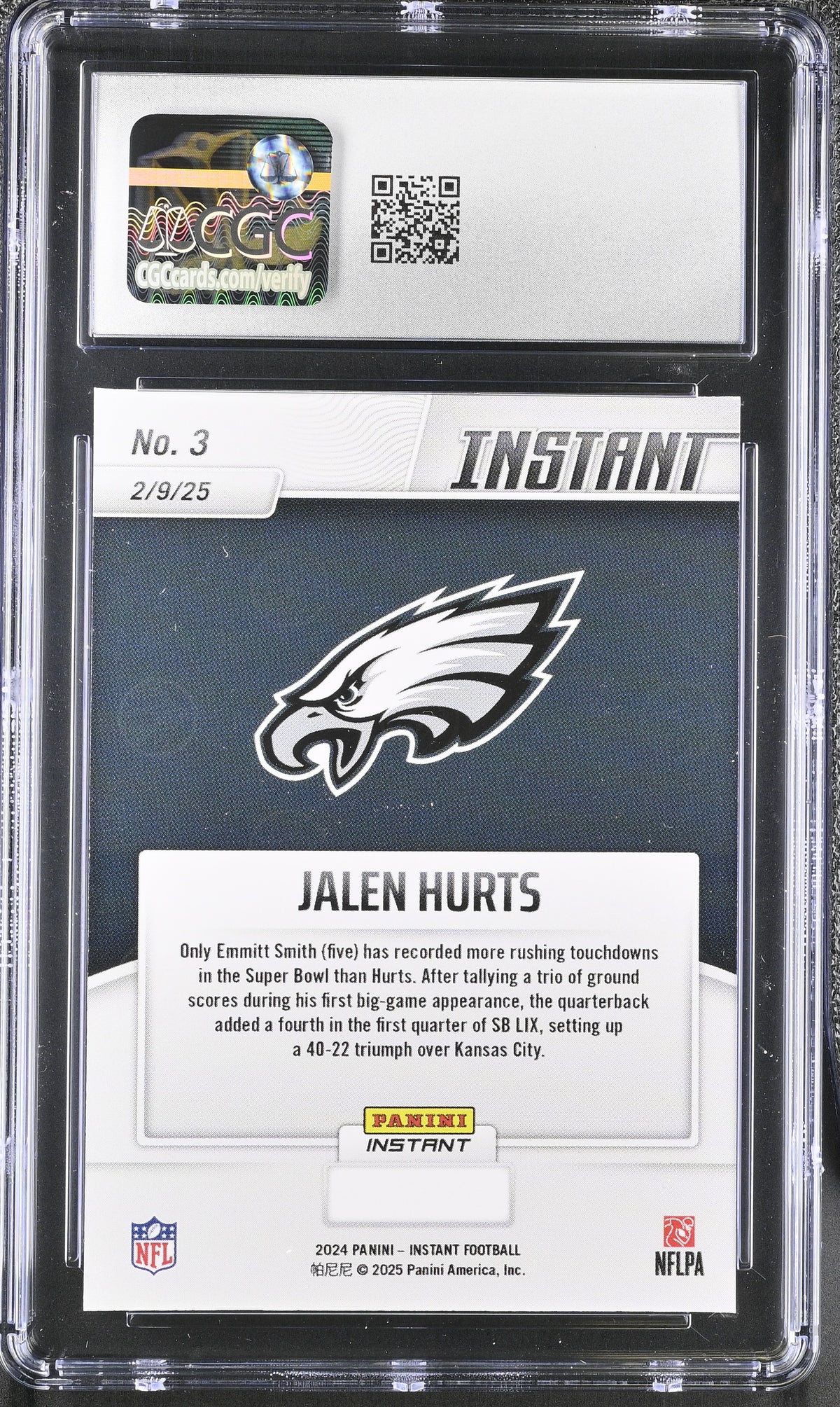 2024 Panini Instant LIX Champions Jalen Hurts Philadelphia Eagles #3 CGC 10