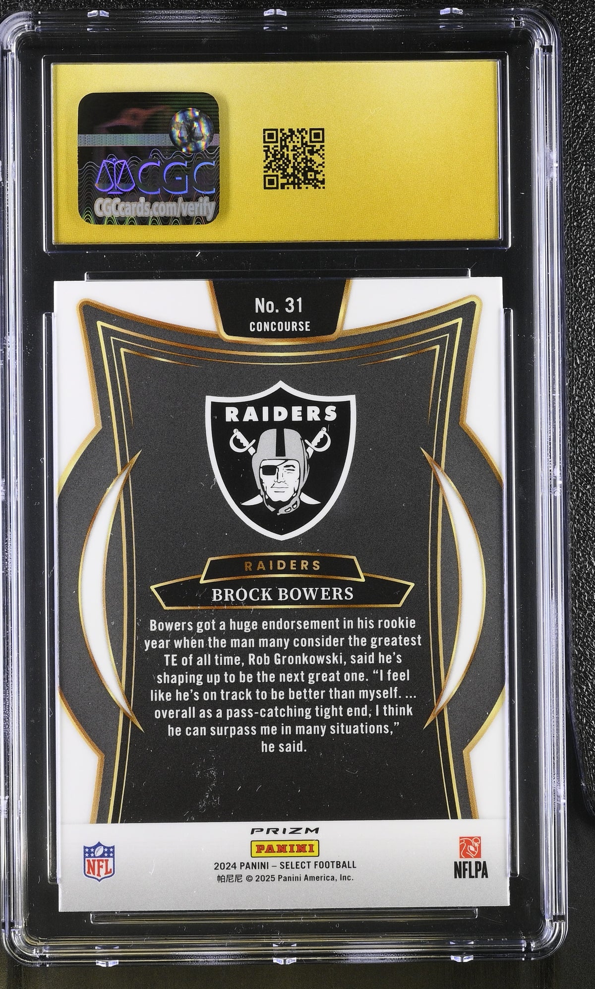 2024 Panini Select Brock Bowers Red Blue Shock Rookie 31 CGC 10 Pristine Raiders