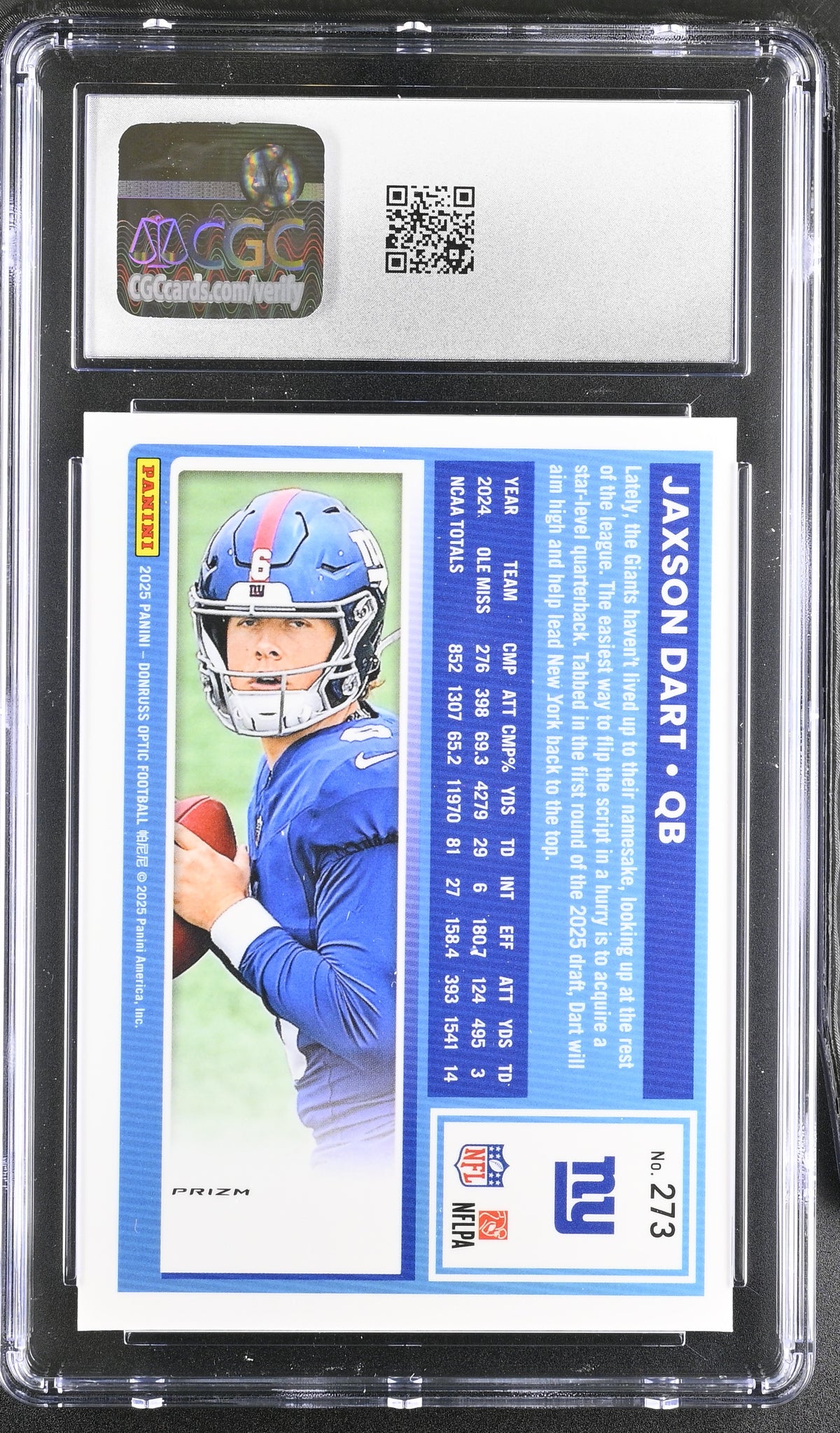 2025 Donruss Optic Jaxson Dart Purple Scope Rookie #273 CGC 10 New York Giants
