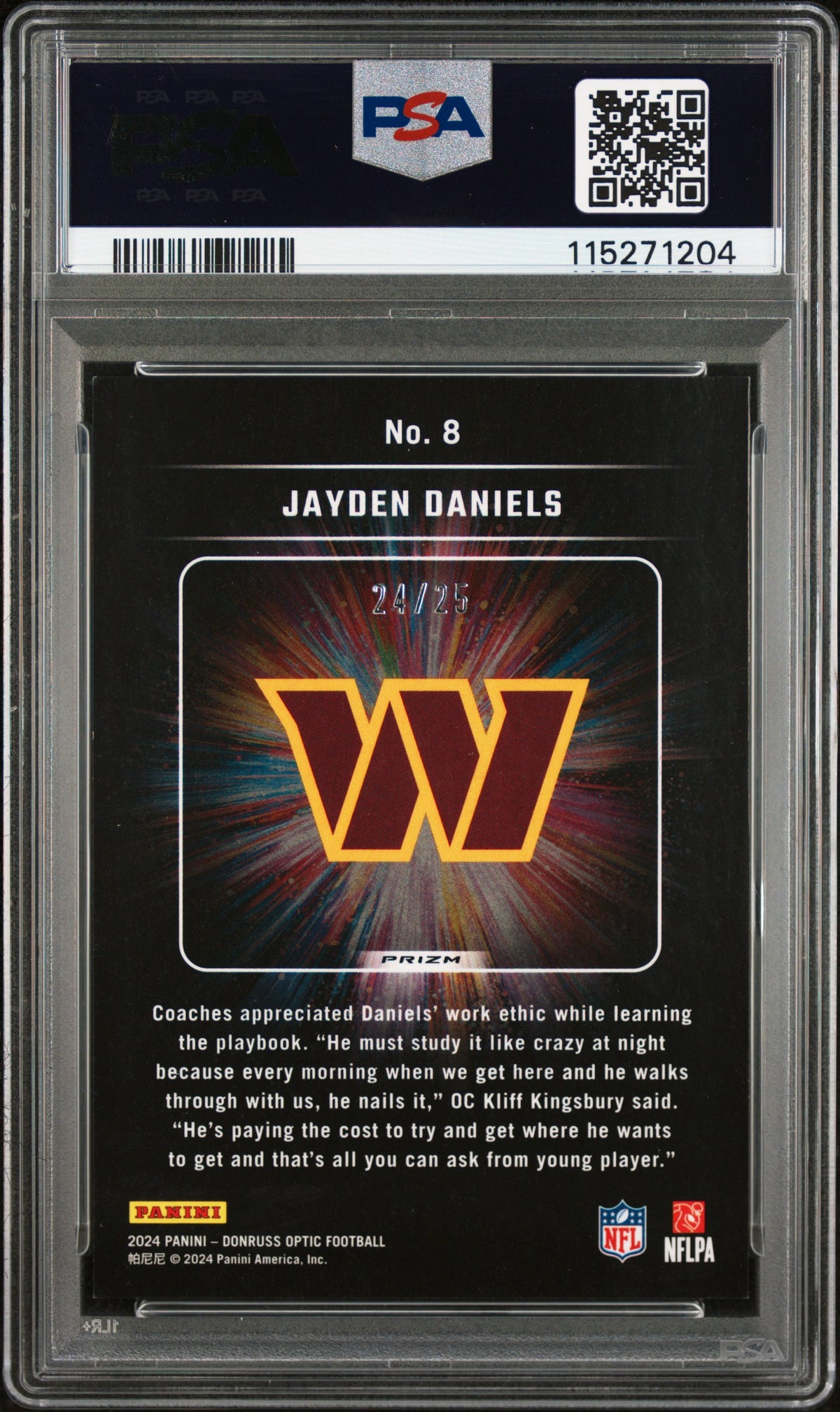 2024 Donruss Optic Light It Up Jayden Daniels Black Pandora /25 Rookie PSA 9