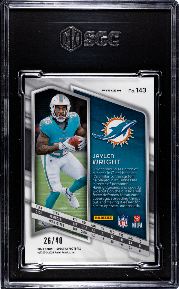 2024 Panini Spectra Jaylen Wright Astral Prizm /40 Rookie #143 SGC 9 Dolphins