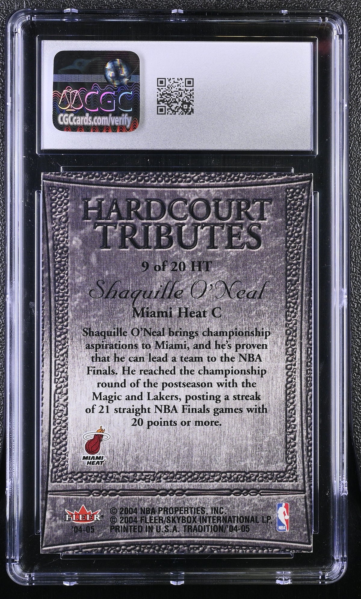 2004-05 Fleer Tradition Shaquille O'Neal Hardcourt Tributes #9 CGC 9.5 Heat