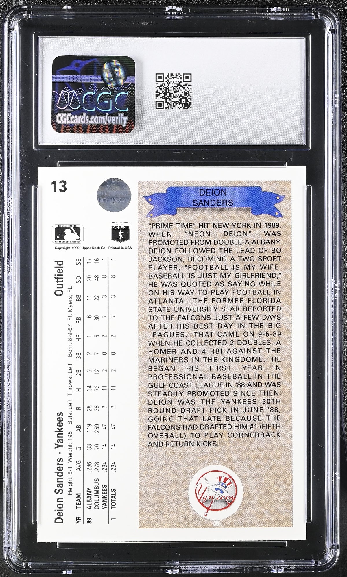 1990 Upper Deck Deion Sanders Rookie #13 CGC 9 Dallas Cowboys