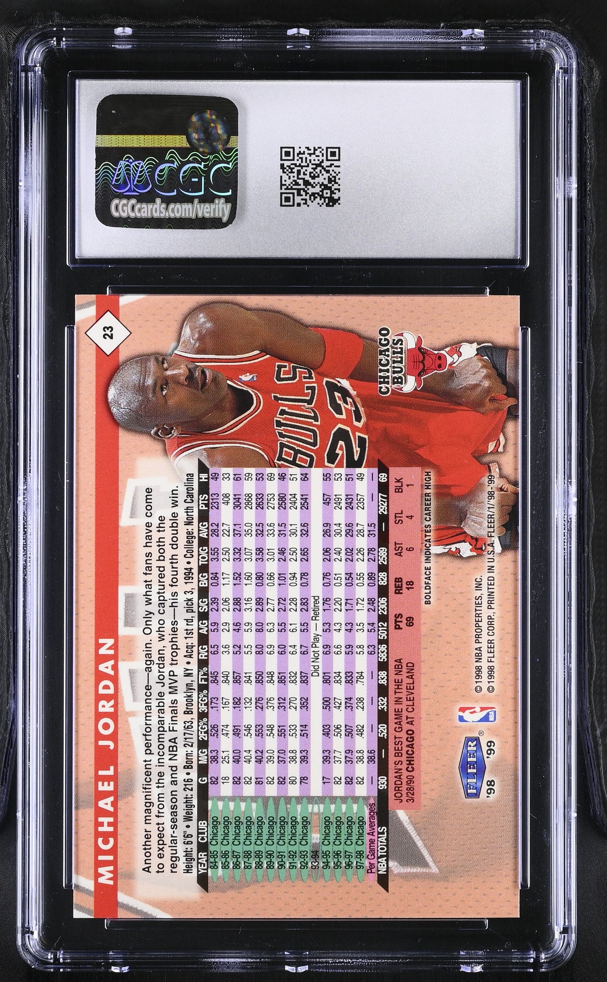 1998-99 Fleer Tradition Michael Jordan #23 CGC 10 Chicago Bulls