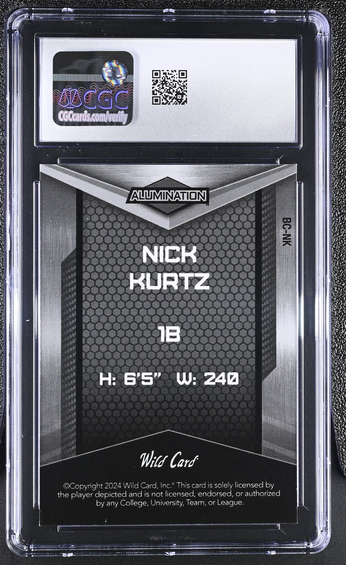 2024 Wild Card Alumination Nick Kurtz Purple Cross Hatch /5 Rookie #BC-NK CGC 10