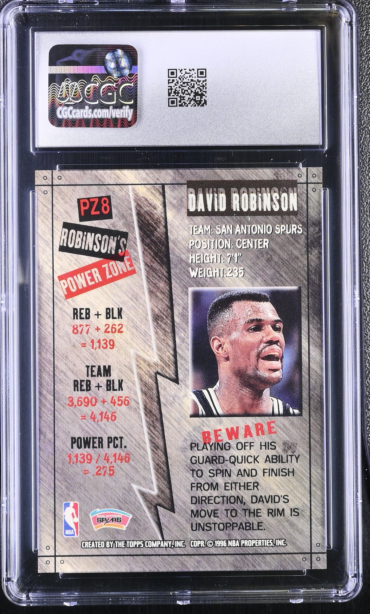 1995-96 Stadium Club David Robinson Power Zone #PZ8 CGC 8.5 San Antonio Spurs