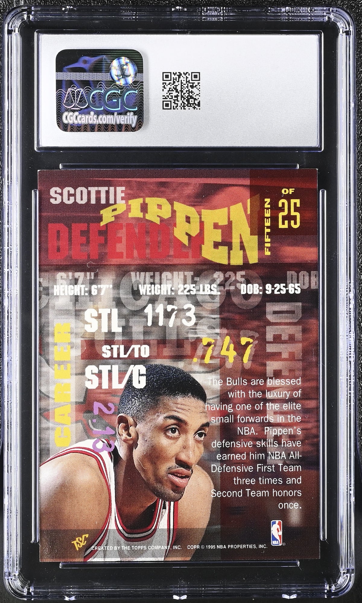 1994-95 Stadium Club Scottie Pippen Super Skills #15 CGC 9 Chicago Bulls