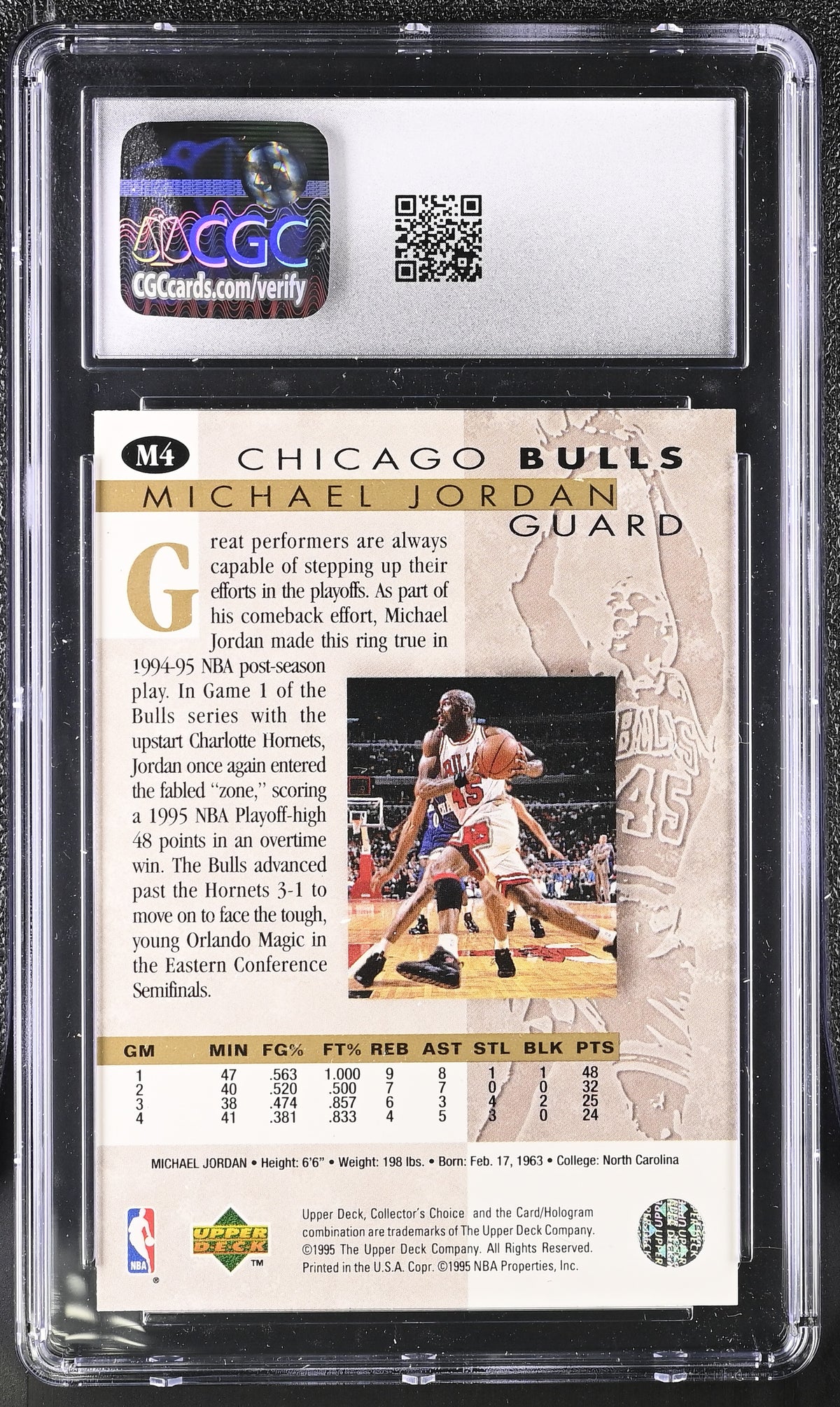 1995-96 Collector's Choice Michael Jordan Jordan He's Back #M4 CGC 9 Bulls