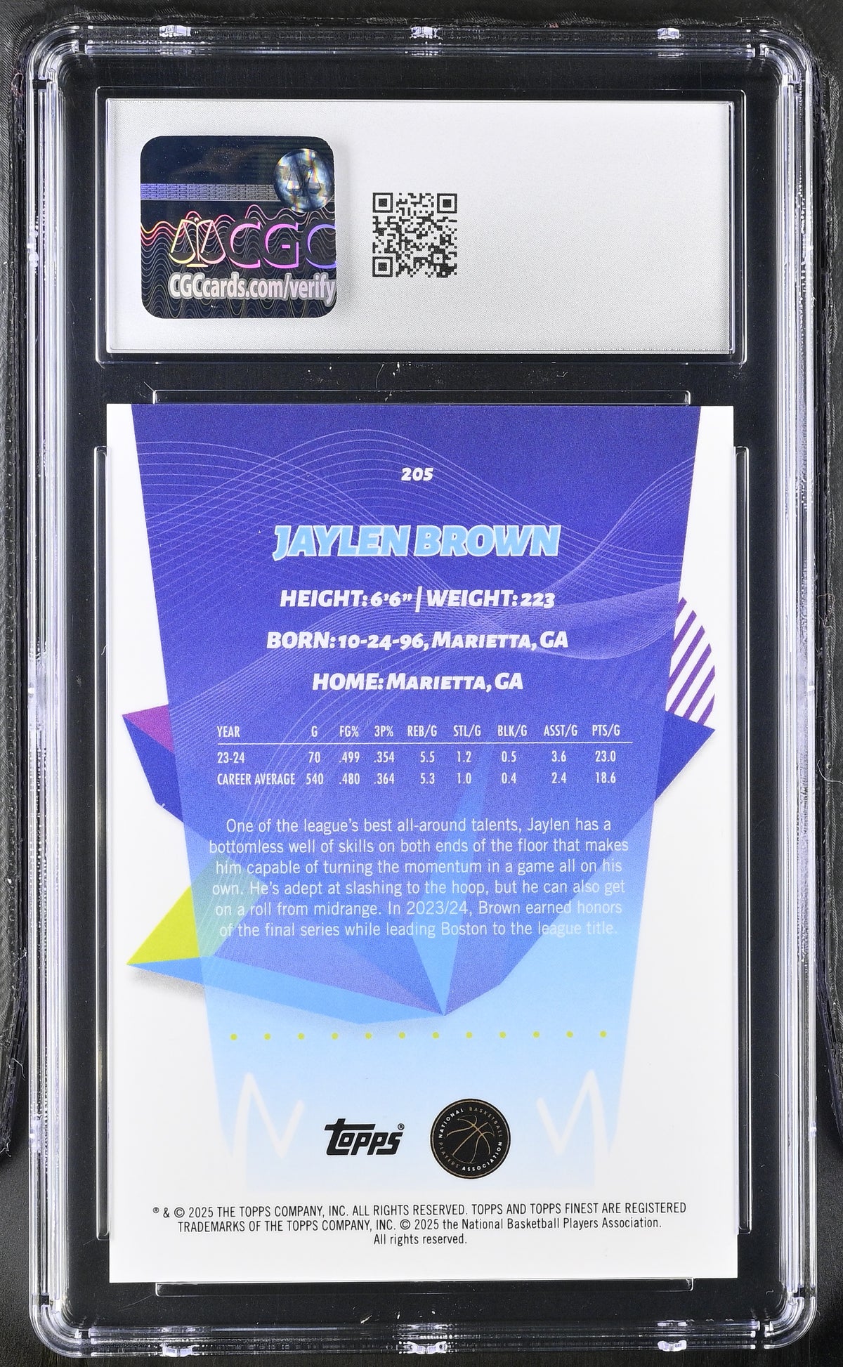2024-25 Topps Finest Jaylen Brown Gold Refractor /15 #205 CGC 10 Boston Celtics