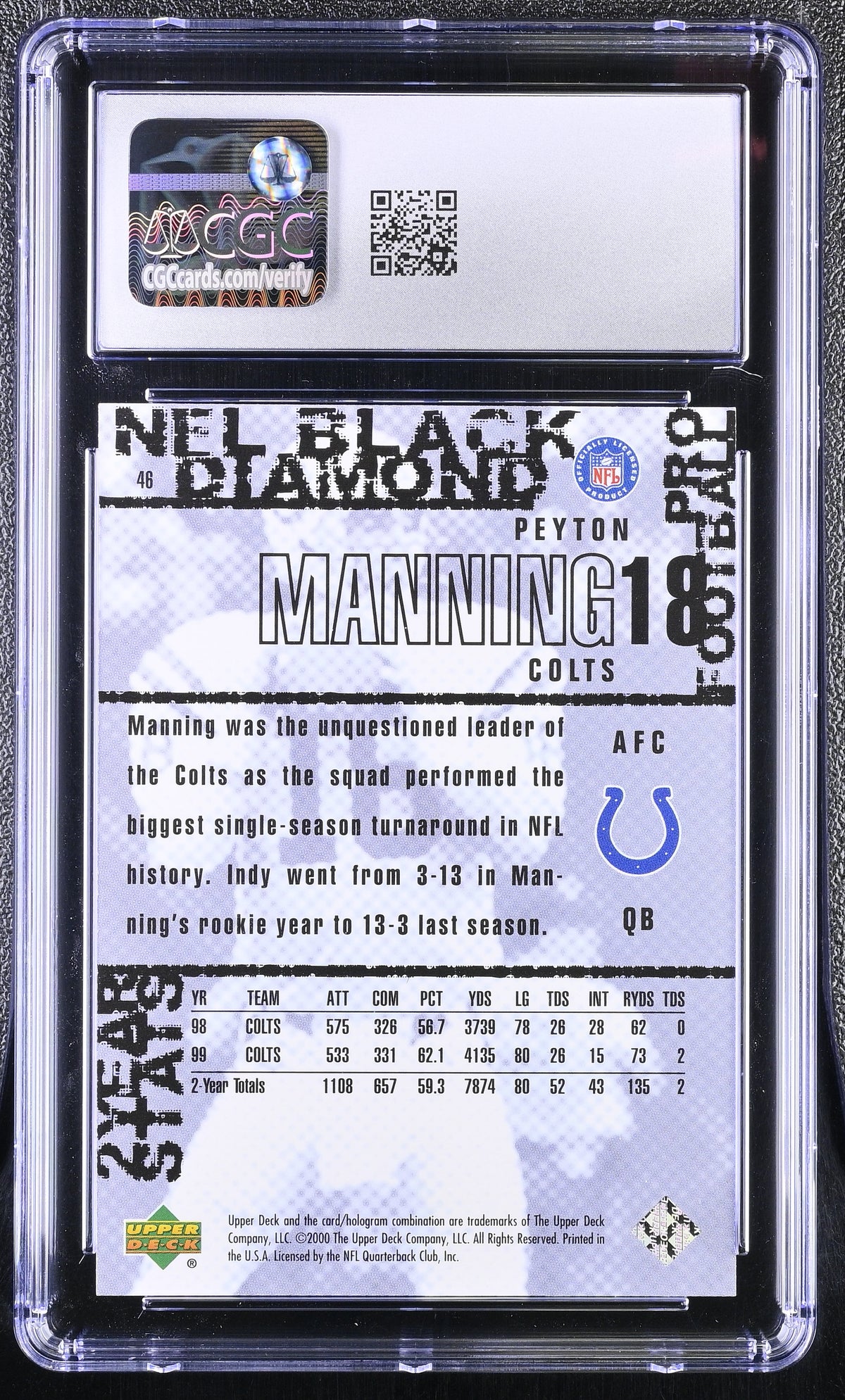 2000 Upper Deck Black Diamond Peyton Manning #46 CGC 9.5 Indianapolis Colts