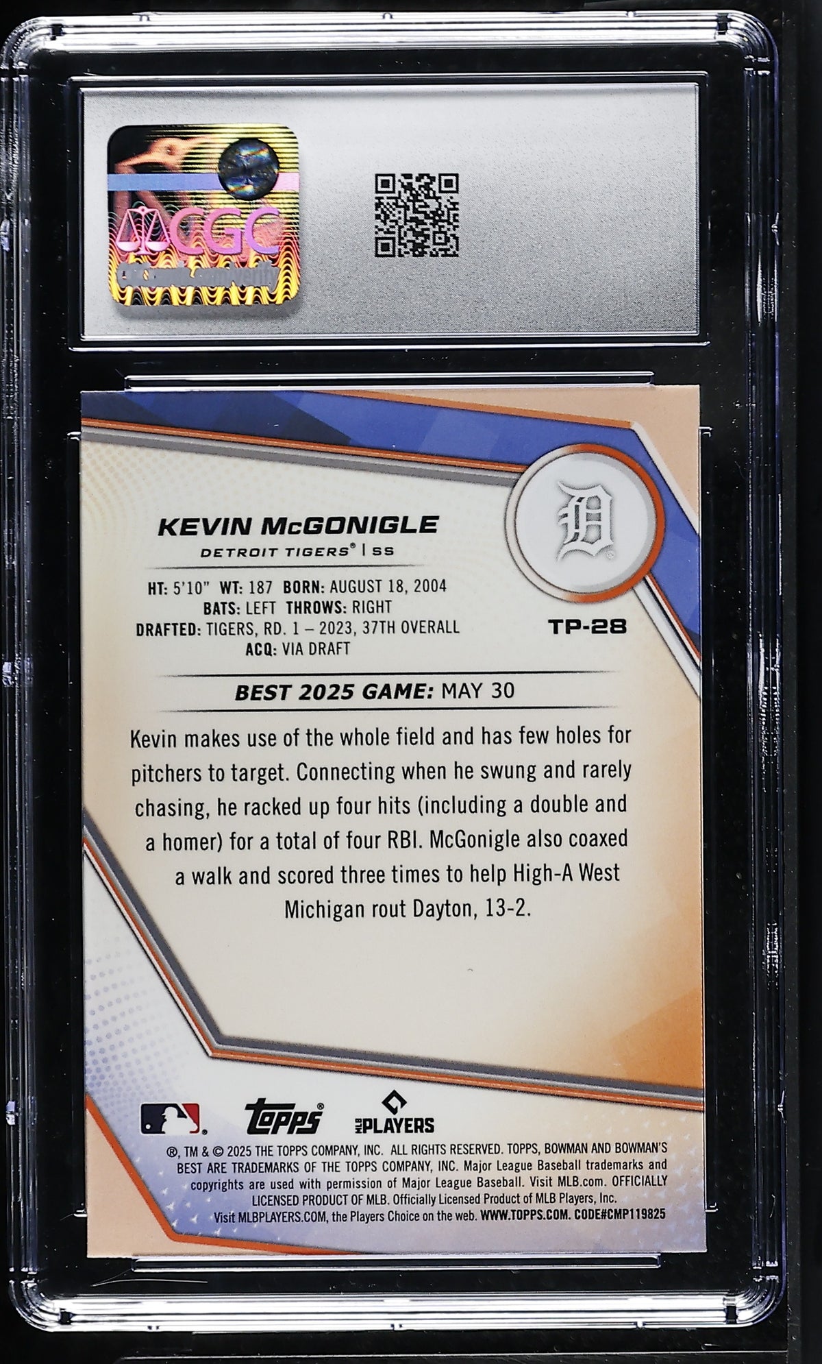 2025 Best Kevin McGonigle Rookie Top Prospects #TP-28 CGC 9.5 Detroit Tigers