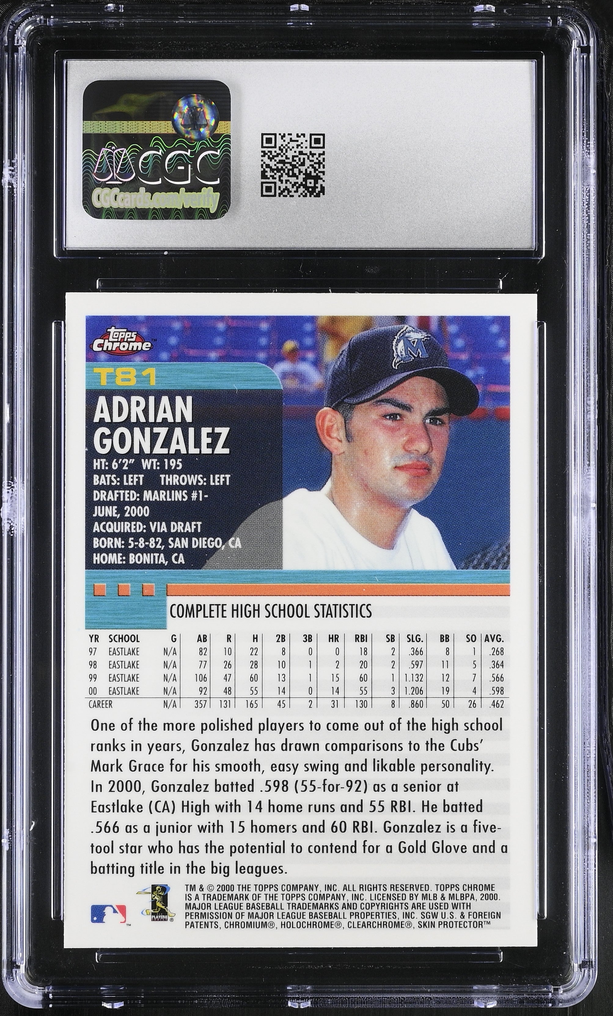 2000 Topps Chrome Traded Adrian Gonzalez #T81 CGC 9.5