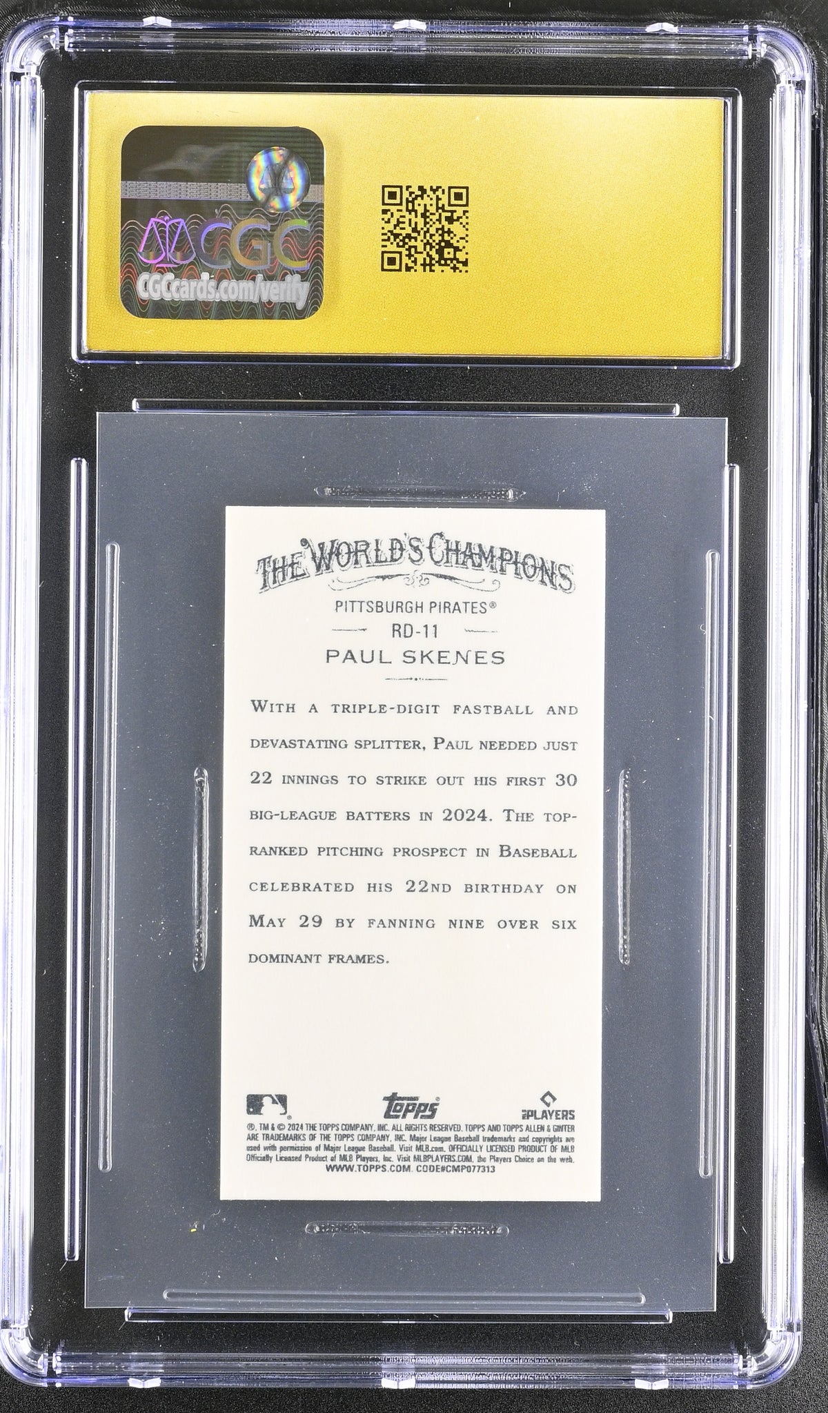 2024 Topps Allen & Ginter Paul Skenes Rookie Design Mini #RD-11 CGC 10 Pirates