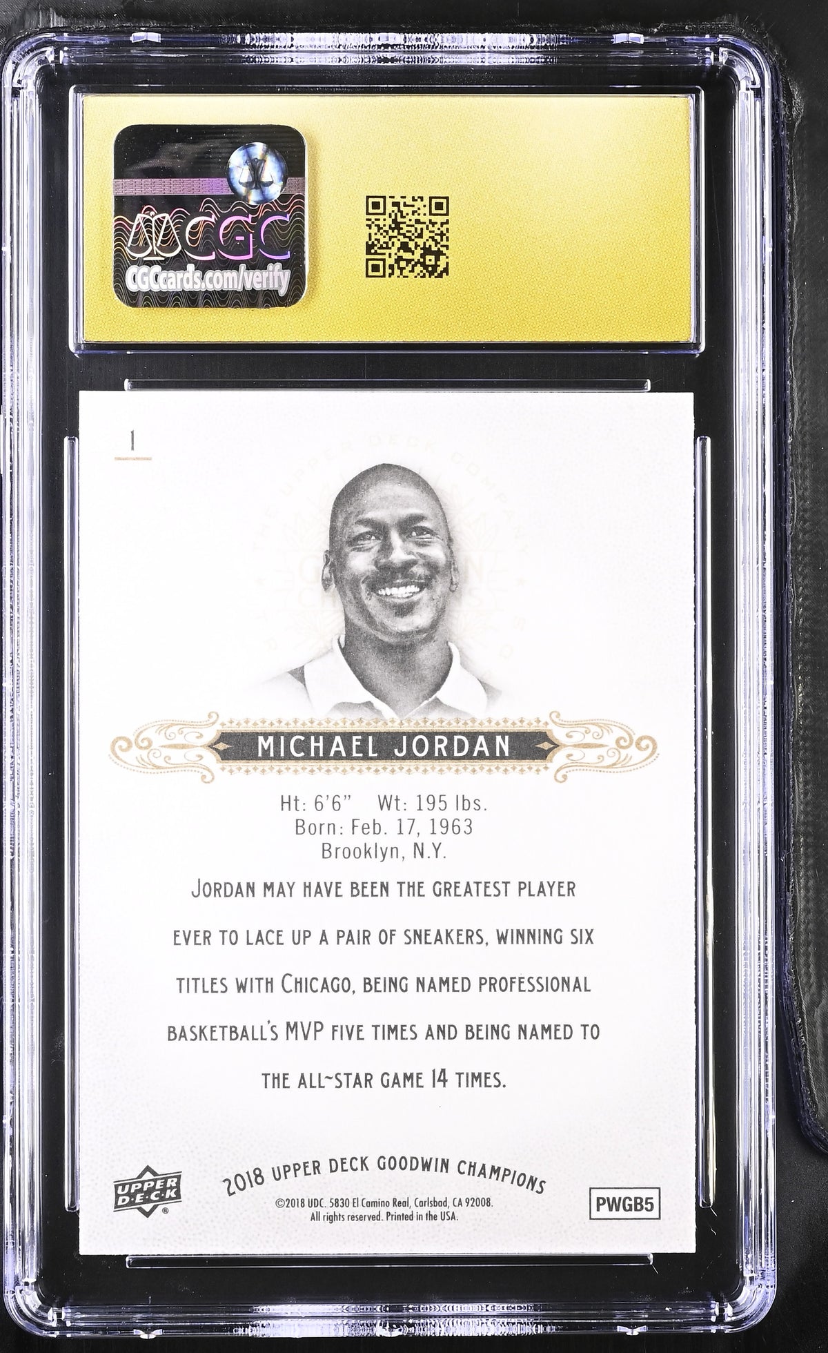 2018 Upper Deck Goodwin Champions Michael Jordan #1 CGC 10 Pristine