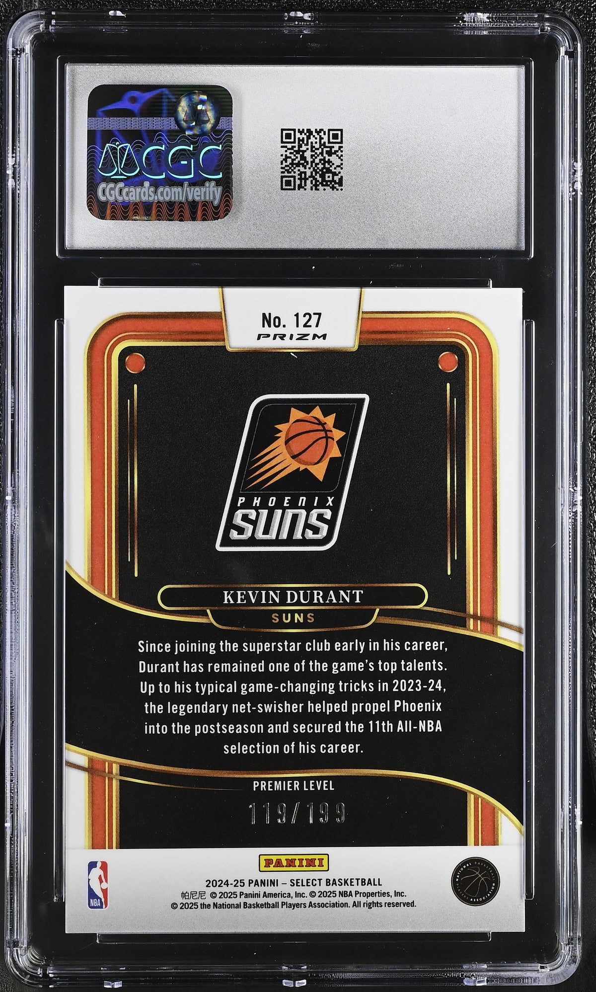 2024-25 Panini Select Kevin Durant Red /199 #127 CGC 9.5 Phoenix Suns