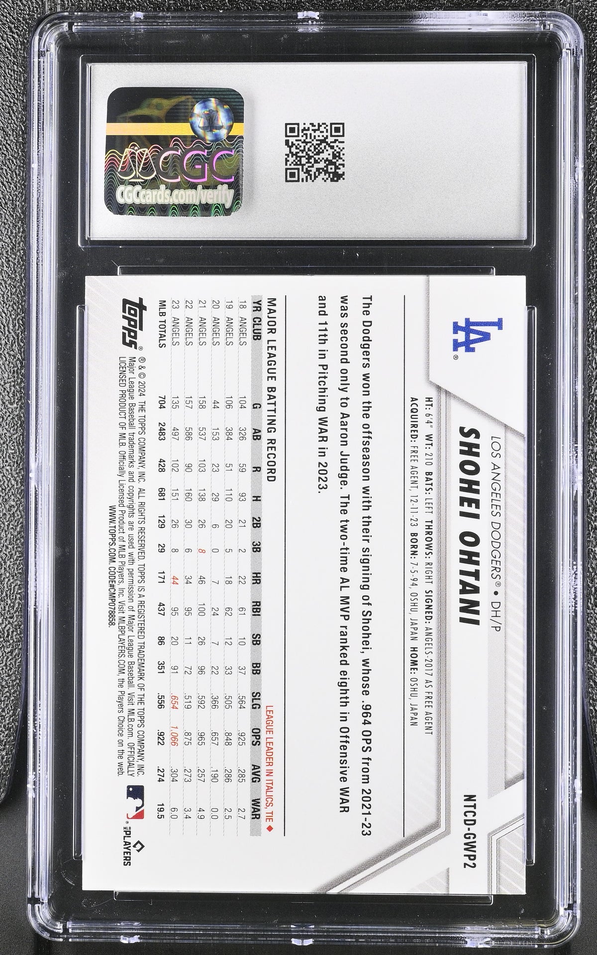2024 Topps National Trading Card Day Shohei Ohtani #NTCD-GWP2 CGC 10 Dodgers