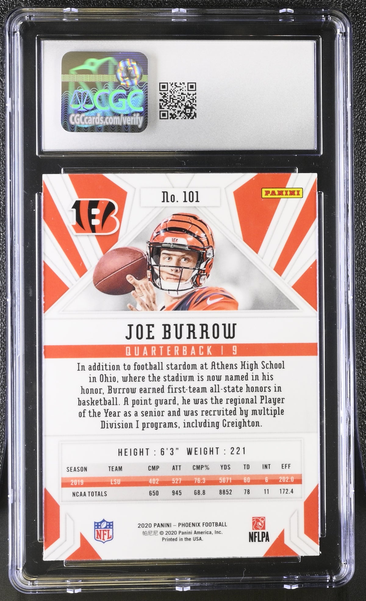 2020 Panini Phoenix Joe Burrow Rookie Fanatics Exclusive Set #101 CGC 9 Bengals