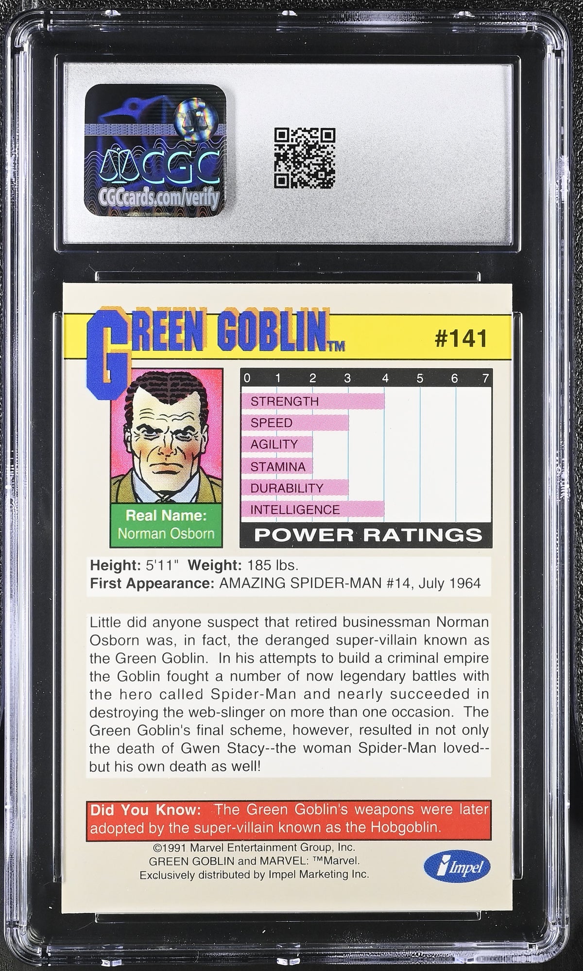 1991 Impel Marvel Universe Series II Green Goblin #141 Legends CGC 9.5