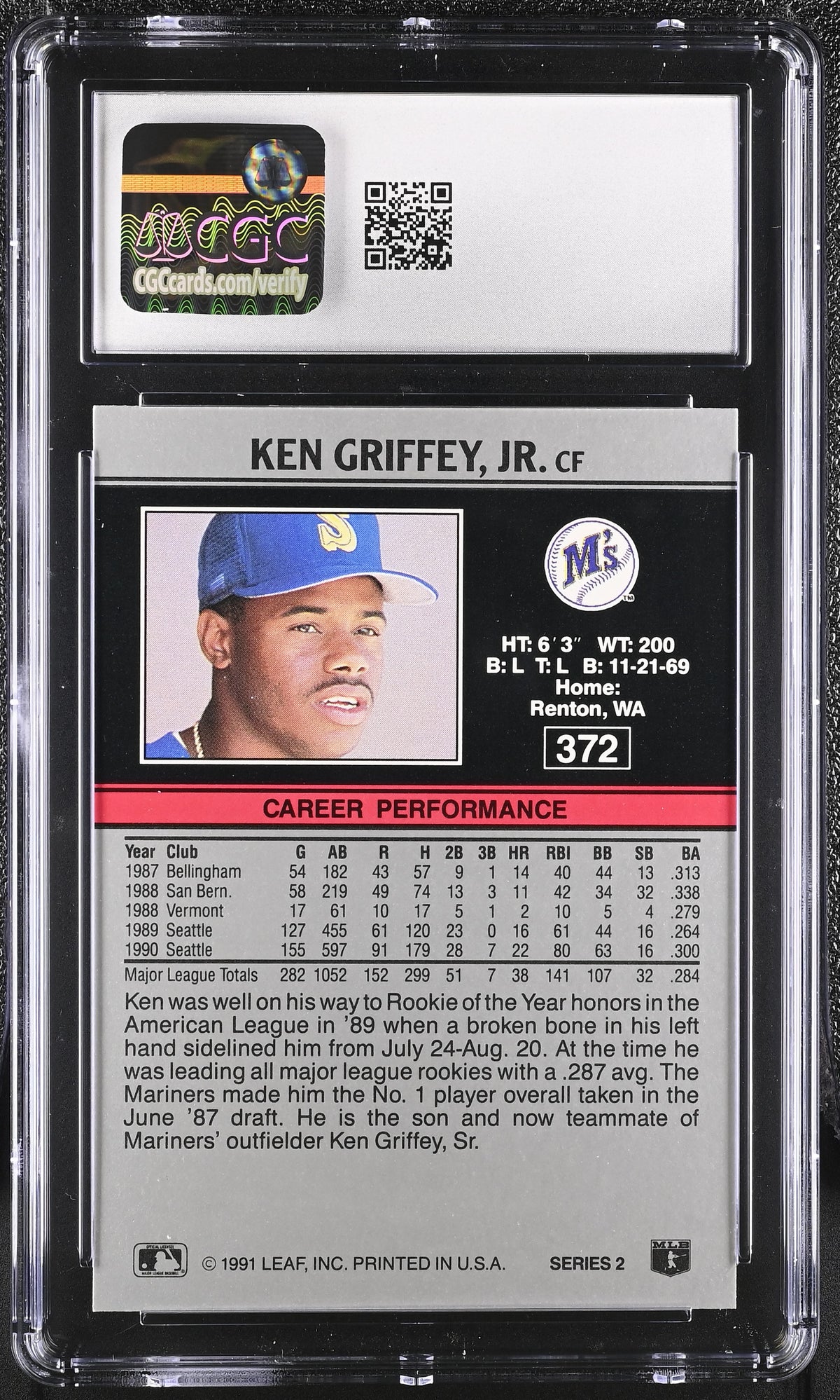 1991 Leaf Ken Griffey Jr. #372 CGC 9.5 Seattle Mariners