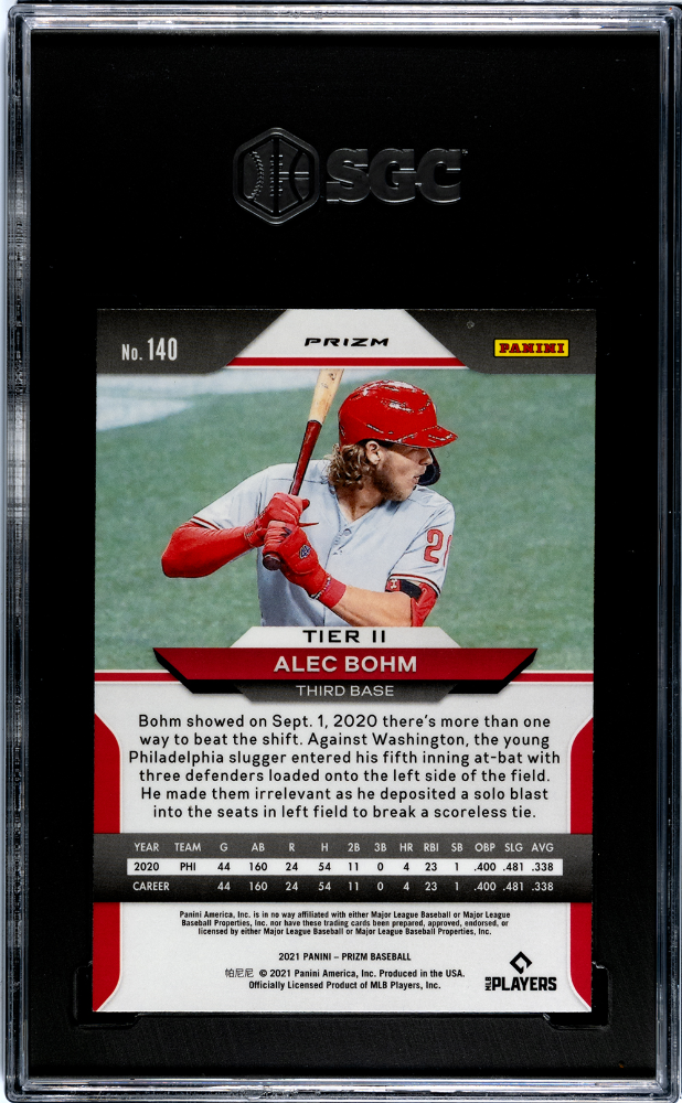 2021 Panini Prizm Alec Bohm Green Rookie #140 SGC 9.5 Philadelphia Phillies